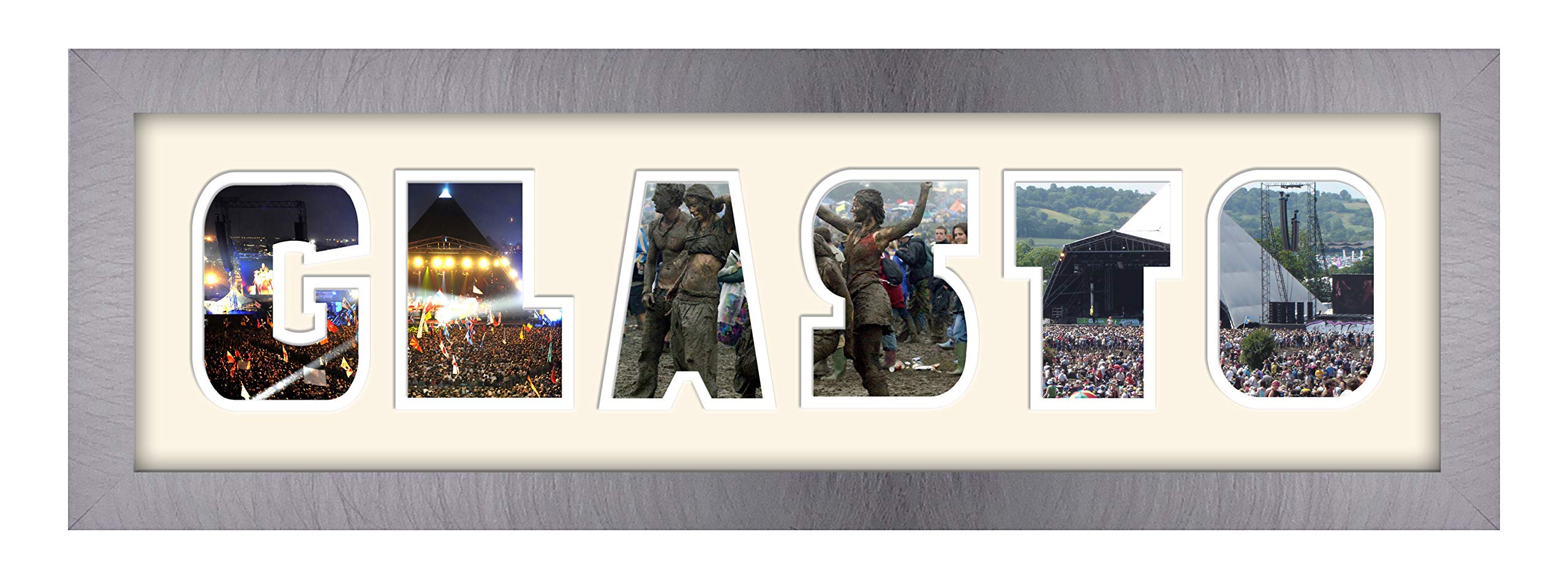 Photos In A Word Brushed Silver Finish Frame Cream Mount White Inside Glastonbury Music Festival Glasto Photo Frame Name Frame Word Frame (Brushed Silver Finish Frame Cream Mount White Inside)