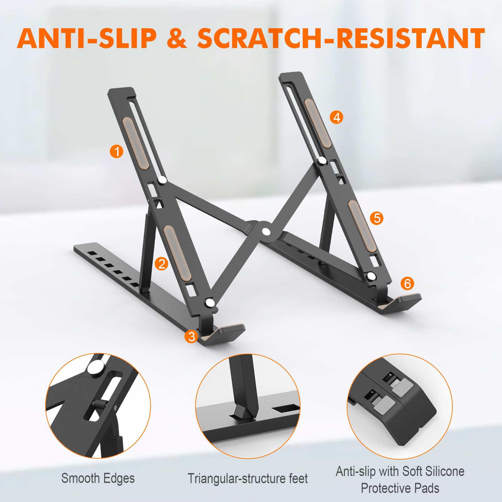 GRIFEMA GB1054B Supporto PC Portatile, Alluminio, Antiscivolo, Regolabile a 6 Angolazioni, Laptop Stand Compatibile con Laptop da 10-17,3 Pollici e Tablet - Nero