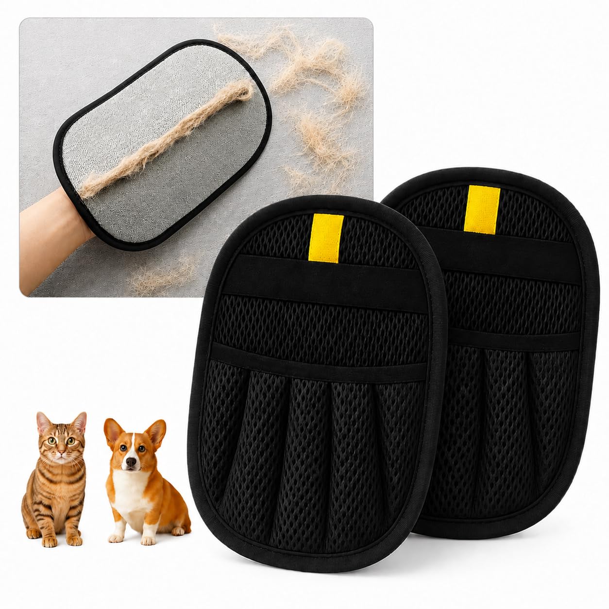 2 Guanti Peli Gatto e Cane, Guanto Leva Peli Animali con Effetto Elettrostatico, Lavabile e Riutilizzabile, per Vestiti, Divano, Coperte, Cucce e Tessuti