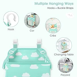 Maliton Hanging Diaper Caddy Organizer - Diaper Stacker Organizer for Changing Table, Crib, Playard & Nursery Organization Diaper Holder Baby Shower Gifts for Newborn (Blue-Green)
