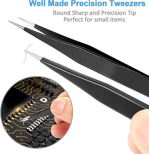 Vista 11 de YHYZ Juego de 3 pinzas de precisión, pinzas ESD antiestáticas de acero inoxidable de alta calidad, adecuadas para pinzas, para manualidades