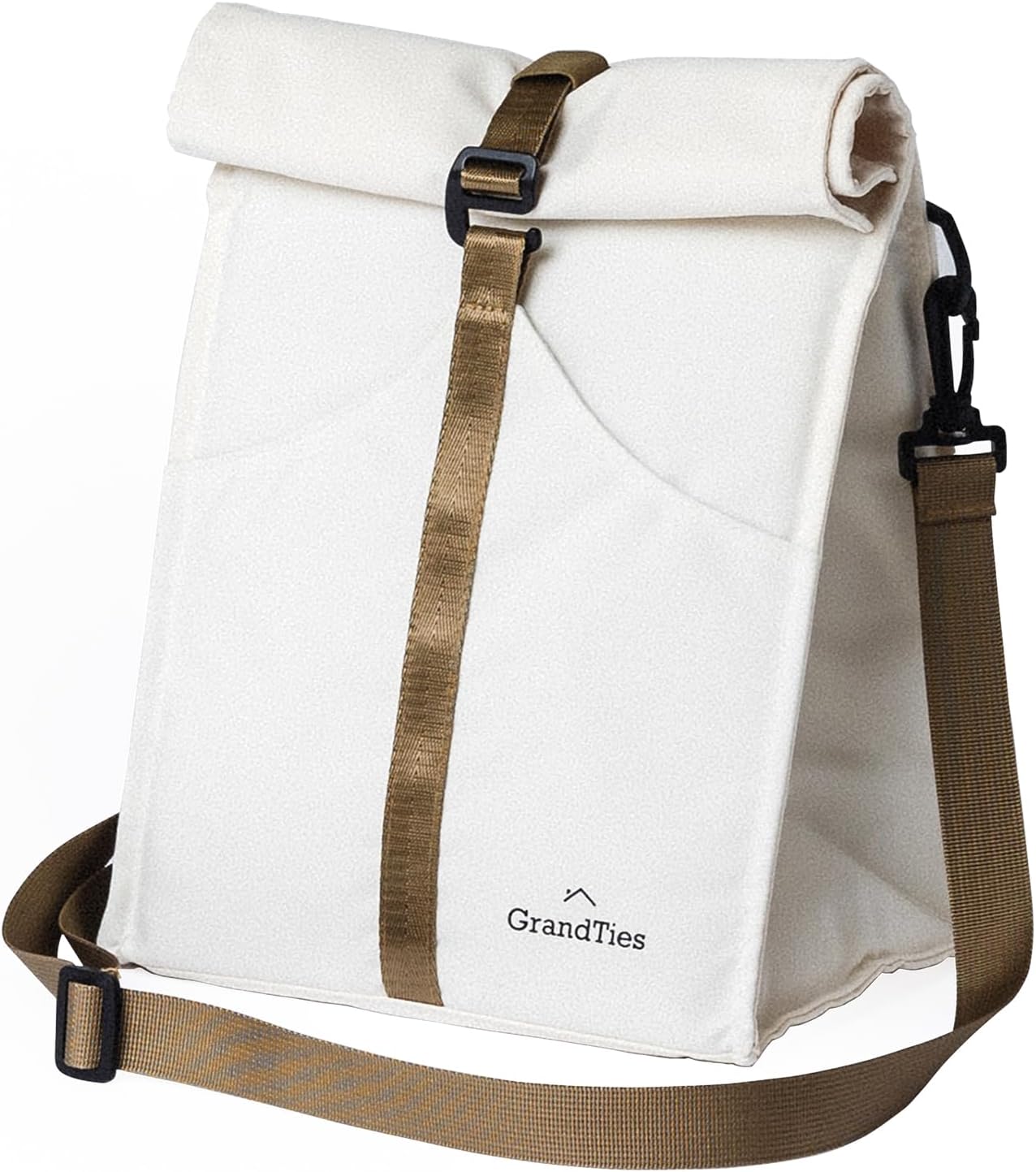 GRANDTIES Insulated Lunch Bag for Women, Men, Adults - Rolltop Leak Proof Meal Prep Lunch Box Containers, Reusable Snack Bags, Travel Cooler, Small Soft Cooler Bag, Fold Top Sandwich Bags, Ivory