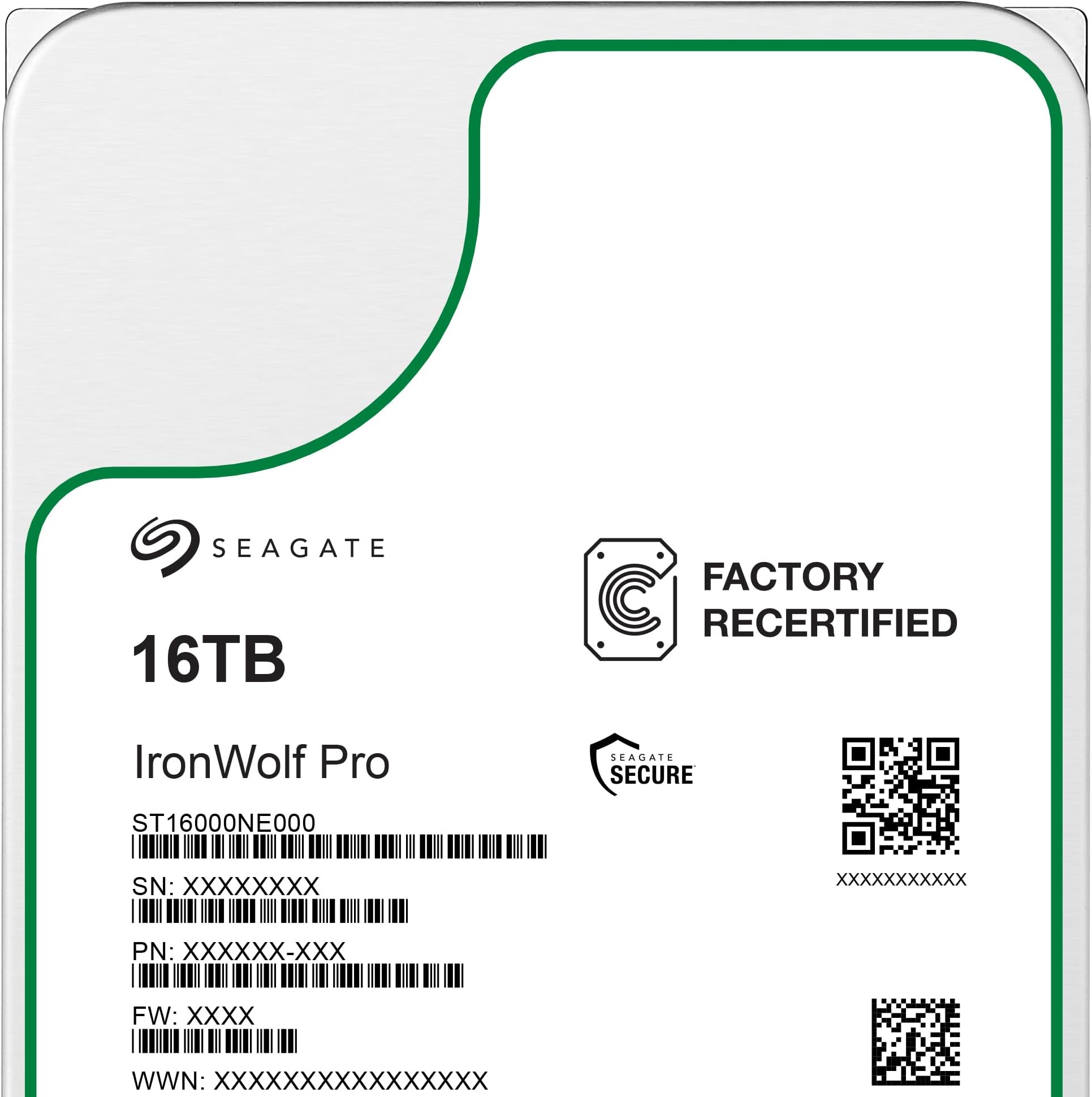 Seagate (Recertified) IronWolf Pro 16TB NAS Internal Hard Drive HDD – CMR 3.5 Inch SATA 6Gb/s 7200 RPM 256MB Cache for RAID Network Attached Storage (ST16000NE000)