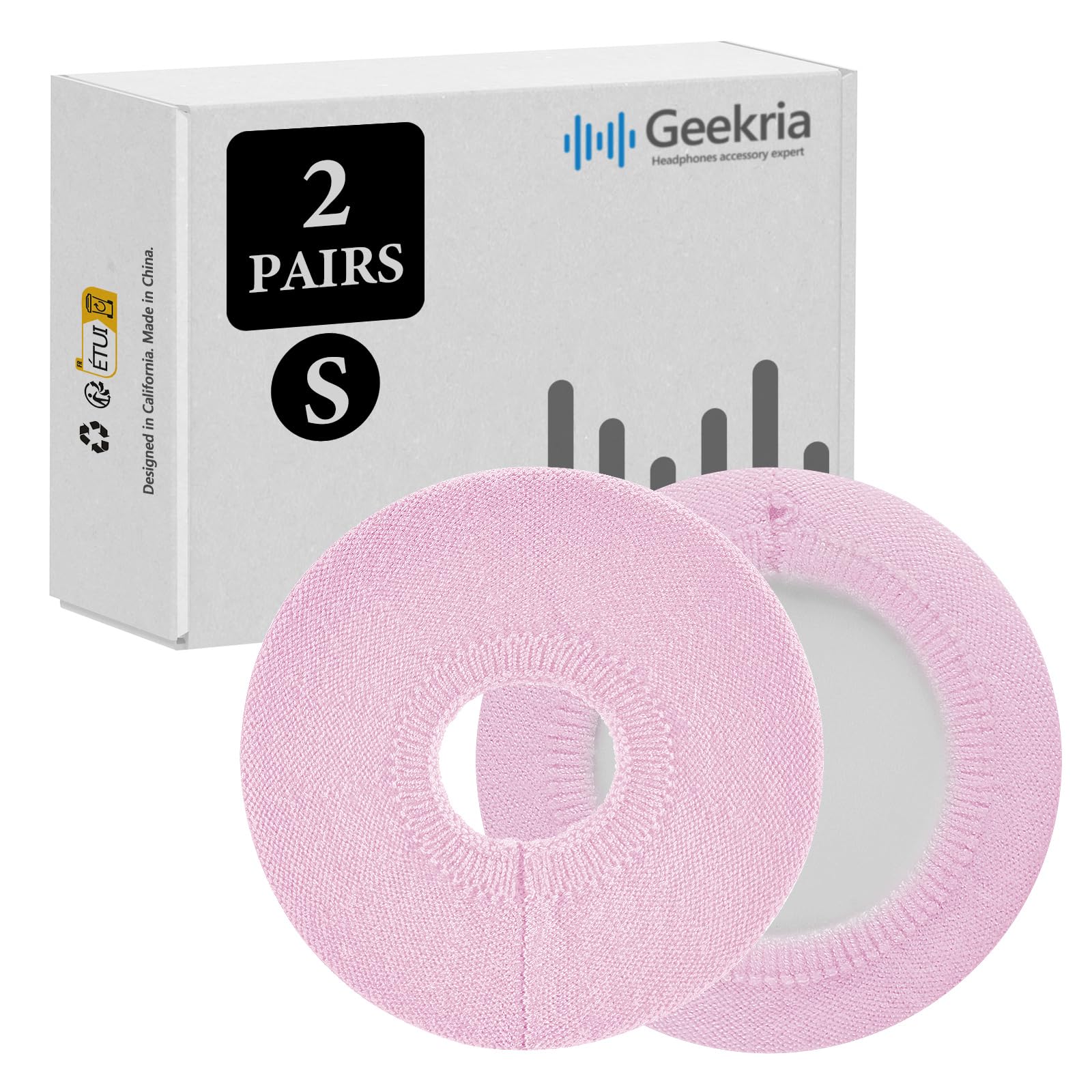 Geekria 2 Pairs Knit Headphones Ear Covers - Product Safety Certified - Washable & Stretchable Sanitary Earcup Protectors for On-Ear Headsets, Sweat Pads for Gym, Meeting (Size S/Pink)