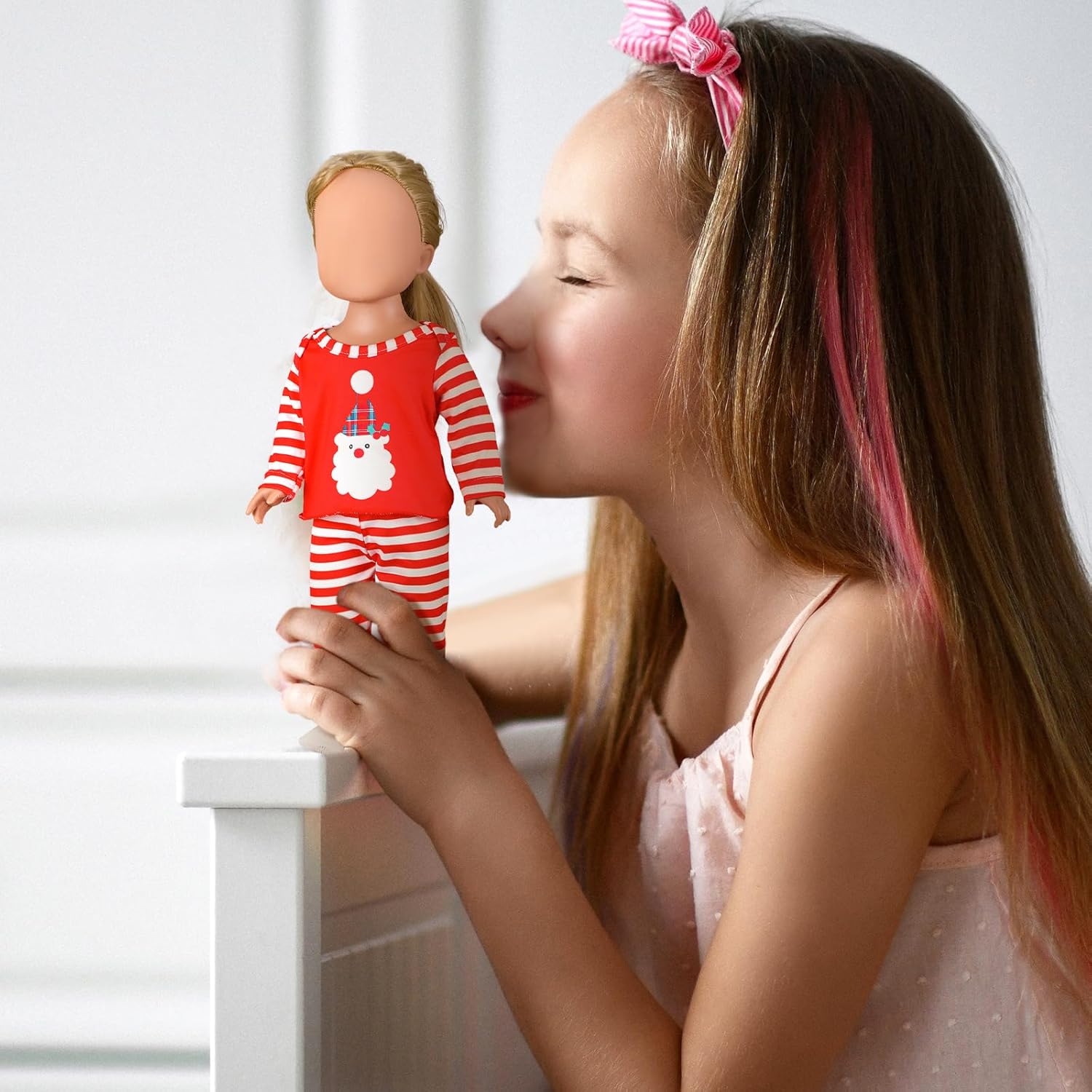 Geyoga Christmas Dolls Clothes and Accessories Xmas Doll Shirt Trousers Dress Outfits Set for 18 Inch Doll Gifts(Striped Style)