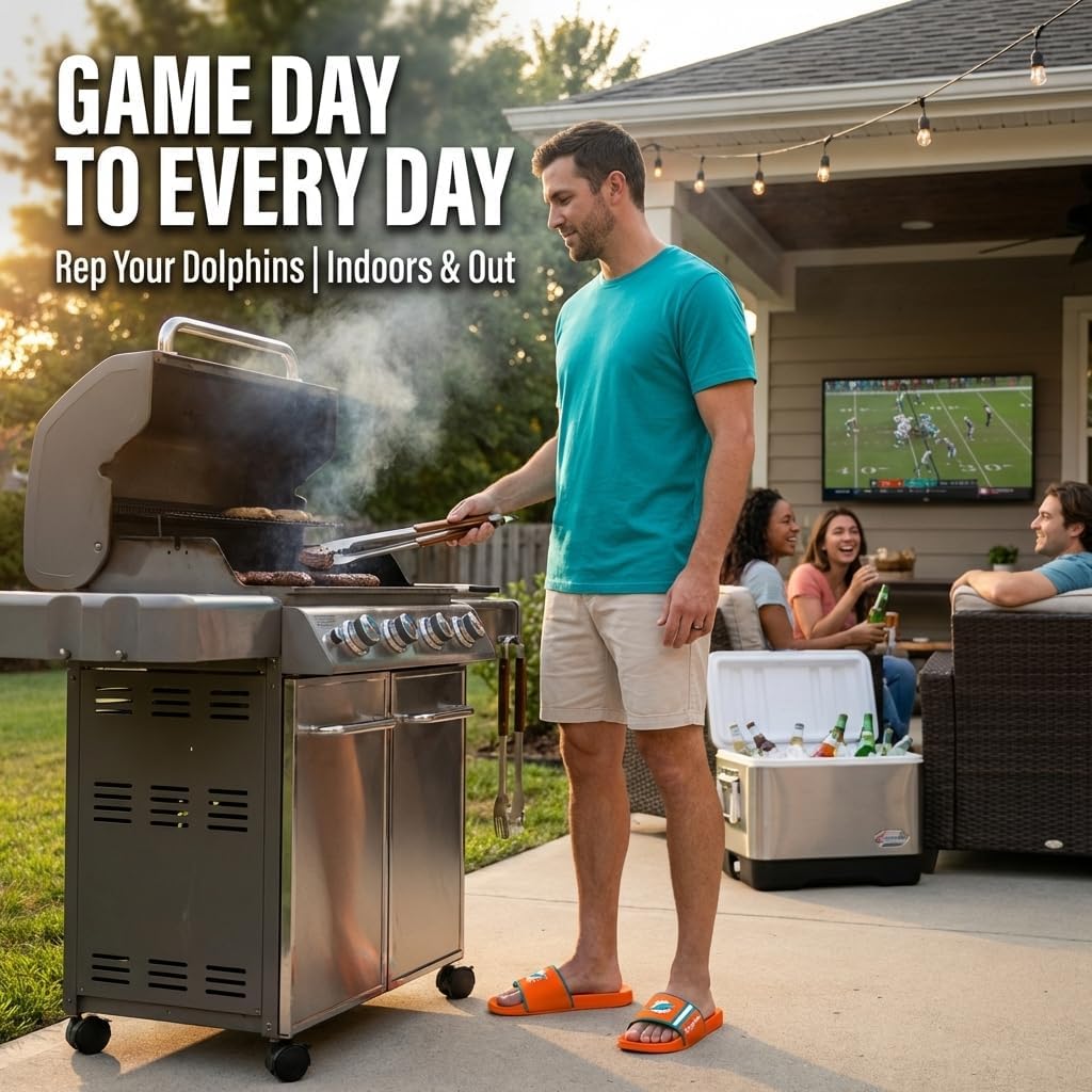 FOCO Miami Dolphins Slides for Men NFL Molded EVA Foam Sandals | Water Resistant, Officially Licensed