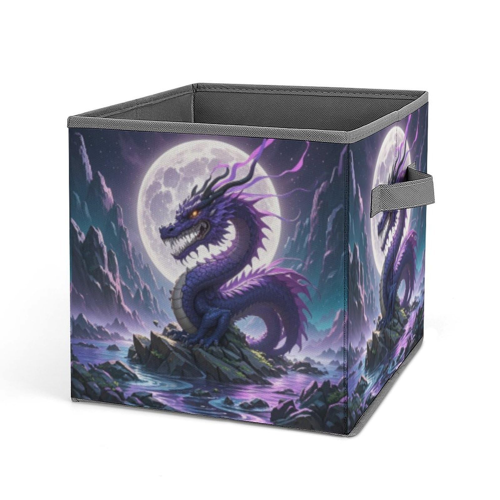 VstaDank Purple Dragon Purple Moon Storage Bin Collapsible Storage Cubes Organizer Oxford Cloth Storage Box with Dual Handles Large Stackable Closet Storage Bins for Sheets Hat Sweater