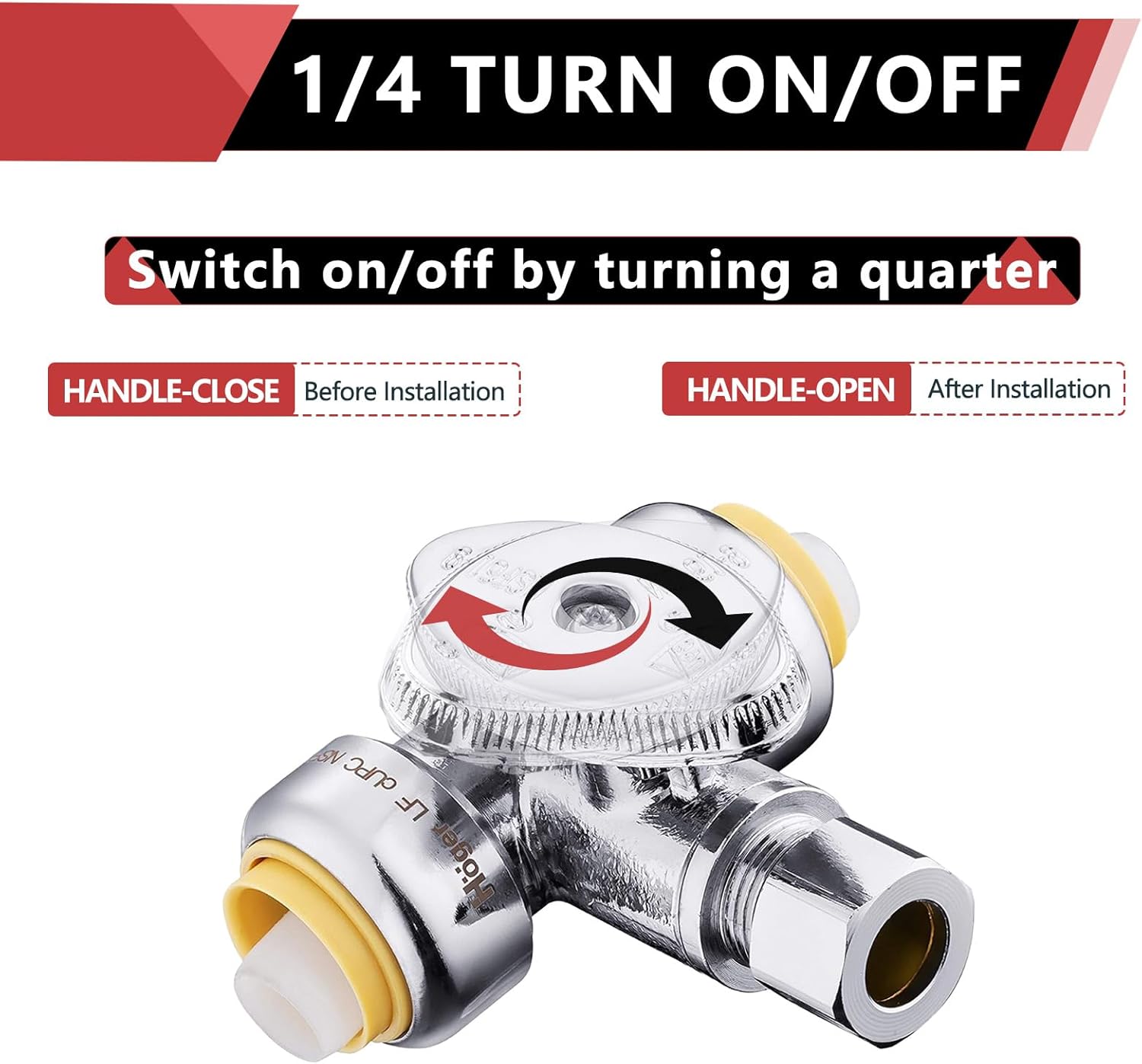 EFIELD (Pack of 10) Push Fit Tee Stop Valve 1/2" x 3/8" OD Compression, 1/4 Turn, Water Shut Off Valve Chrome With Disconnect Clip,(PF-VALVE042-10PCS)