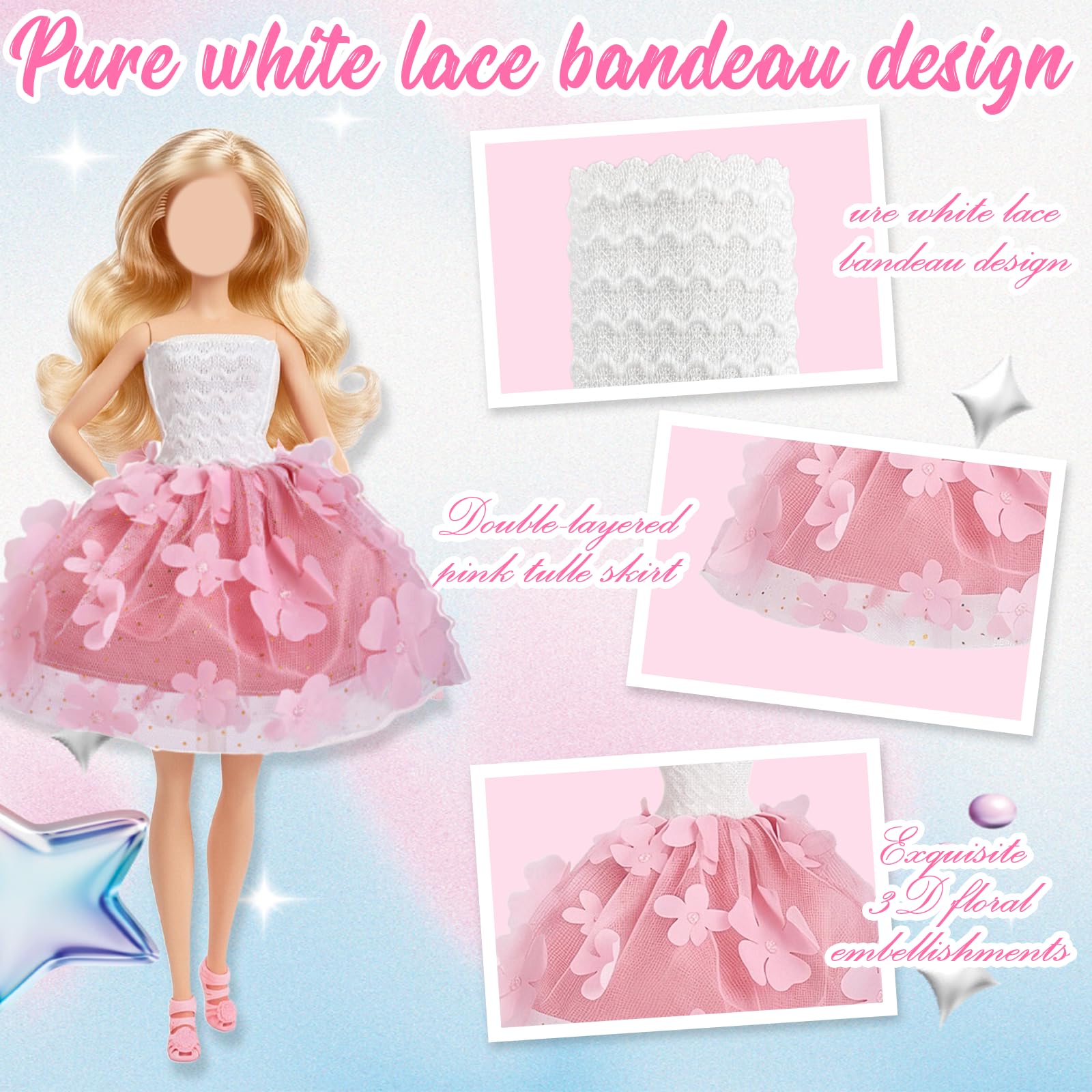 18 vestiti per bambola da 29,2 cm, compatibili con Barbie 1 vestito floreale, 1 gonna a sirena con paillettes, 1 gonna a sirena monospalla, 4 set di abiti top e pantaloni, 2 borse, 5 scarpe, regali