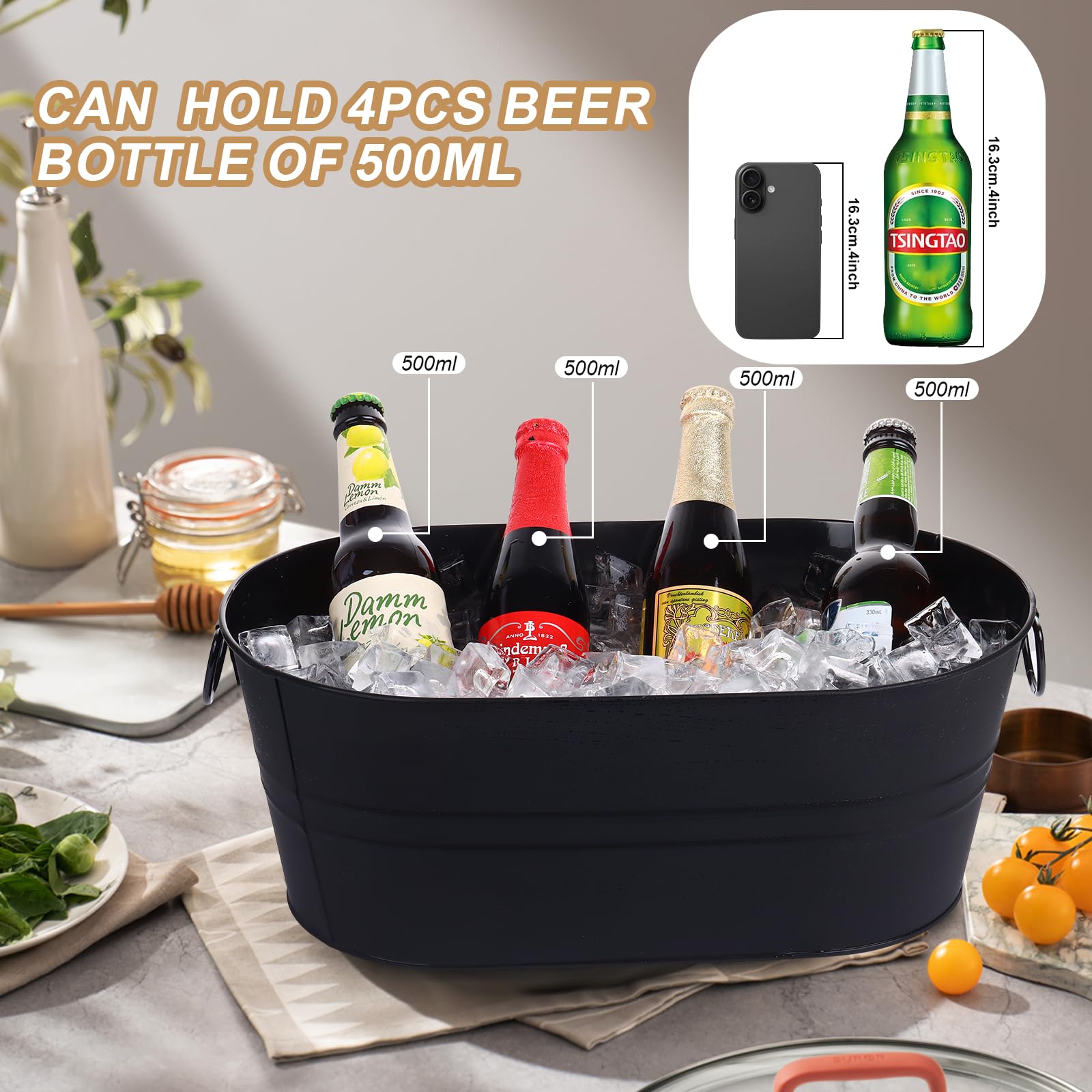 Tinas galvanizadas para bebidas, 2 cubos de hielo de metal para bar de cócteles, cubos de bebidas de vino de 3 galones con asas, enfriador de tina grande, suministros de bar mimosa, cubo de hielo para | Gran capacidad de 3 galones, metal galvanizado, resi
