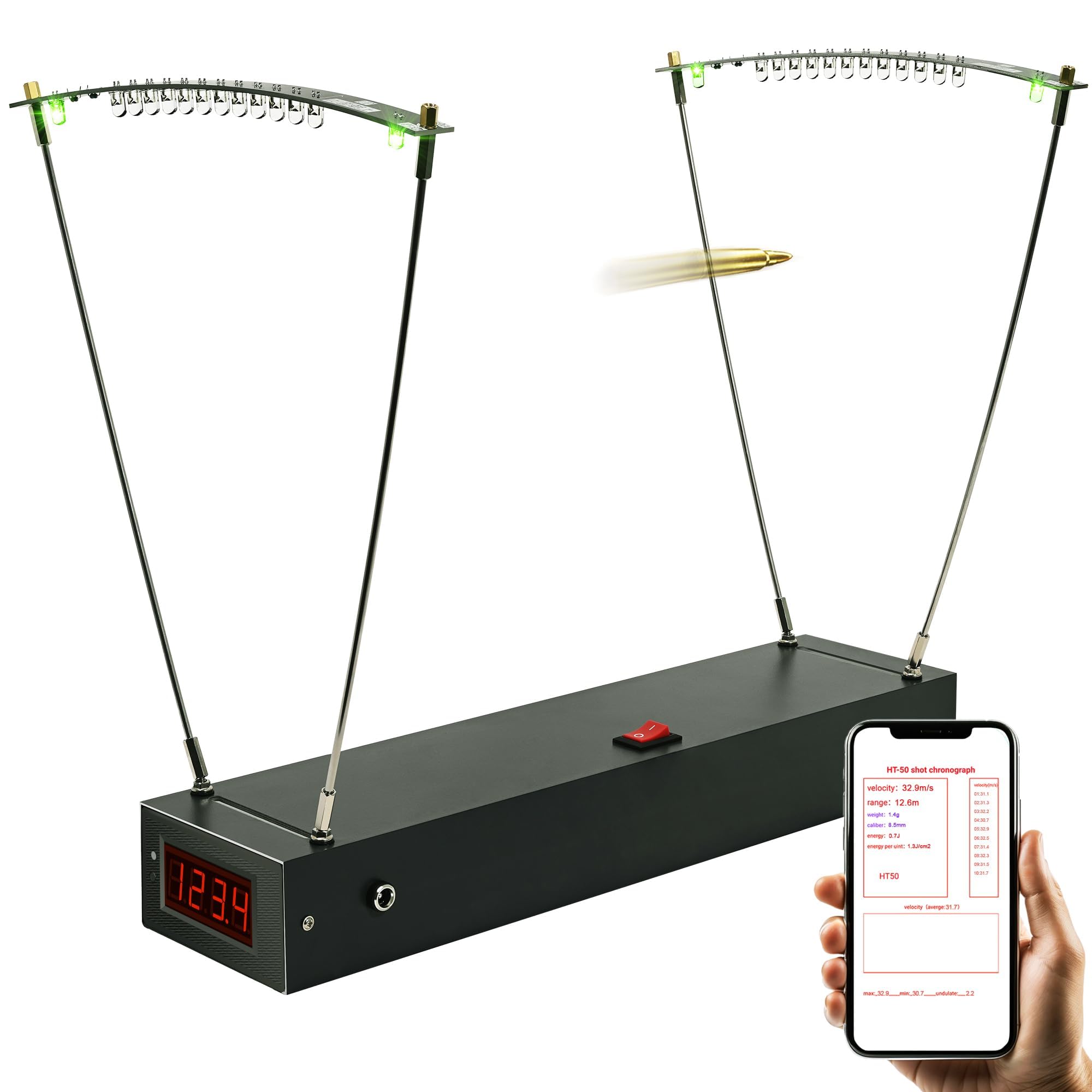Chronographe balistique WiFi - Testeur de vitesse de tir pour fusil, lance-pierres, airsoft, tir à l'arc, paintball, mesure FPS, MPS, joules, portable, durable, grande zone de détection