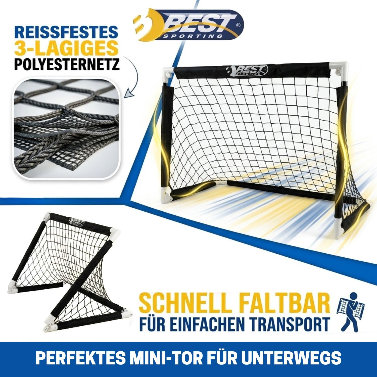 Best Sporting Fußballtor faltbar | Fussballtore für Garten Kinder- wetterfest mit robustem PVC-Gestell, Outdoor Spiele für Kinder - reißfestes 3-lagiges Polyesternetz, 90 x 60 x 60cm