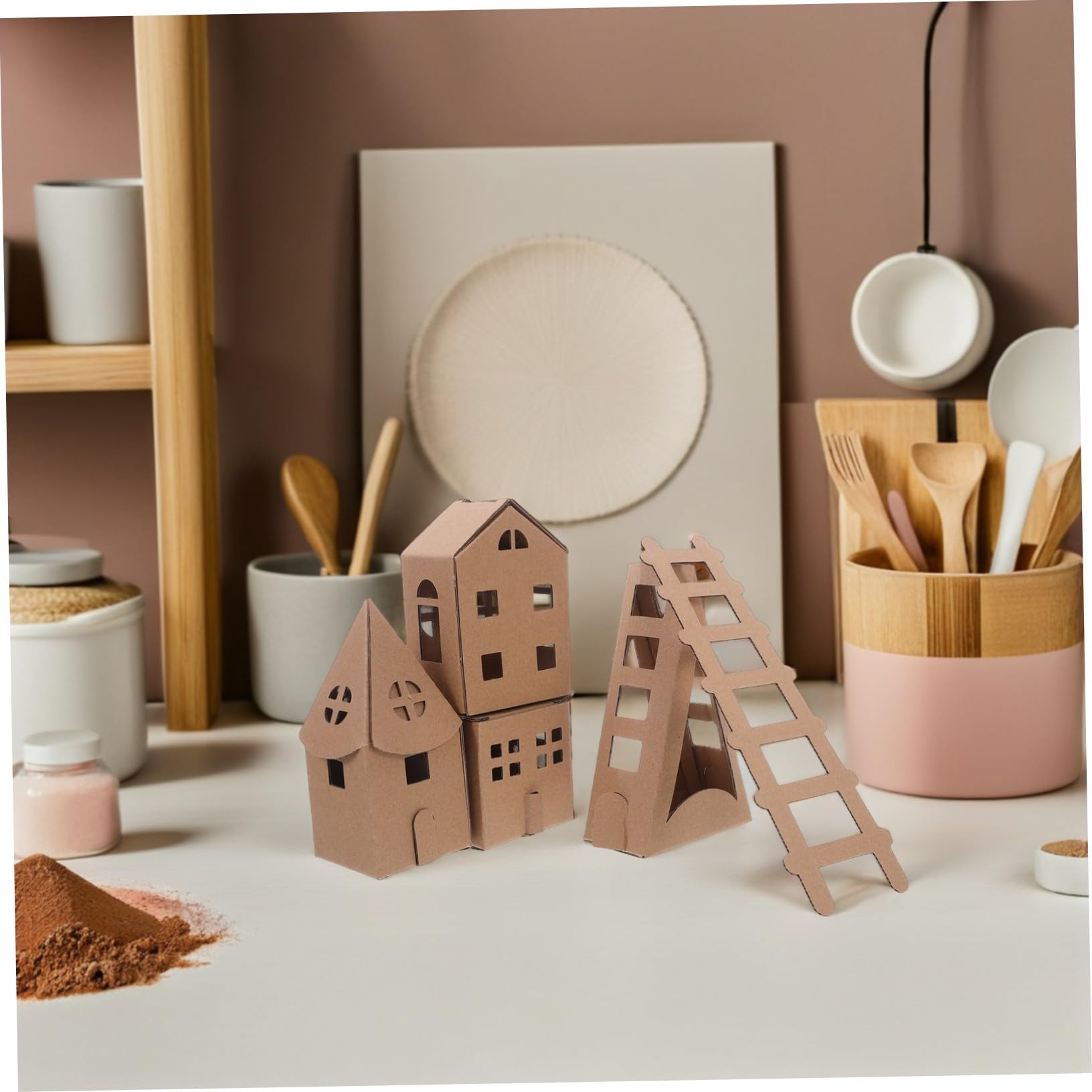 DOITOOL Casa de Cartón para Colorear para Niños, Conjunto 1 Set | Paperboard Khaki, Formas Iglesia y Casas Cuadrada y Rectangular, Manualidades y Juego en Aula