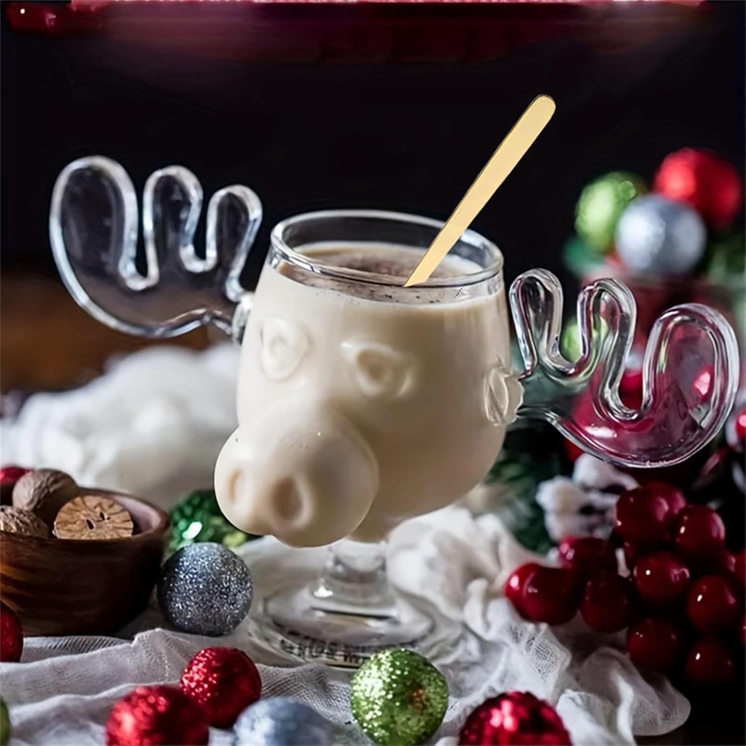 Taza de alce de ponche de huevo de Navidad, vasos de alce de Navidad, vacaciones de Navidad, película de vacaciones de Navidad, embalaje seguro de vidrio, tazas de café transparentes de 240 ml,