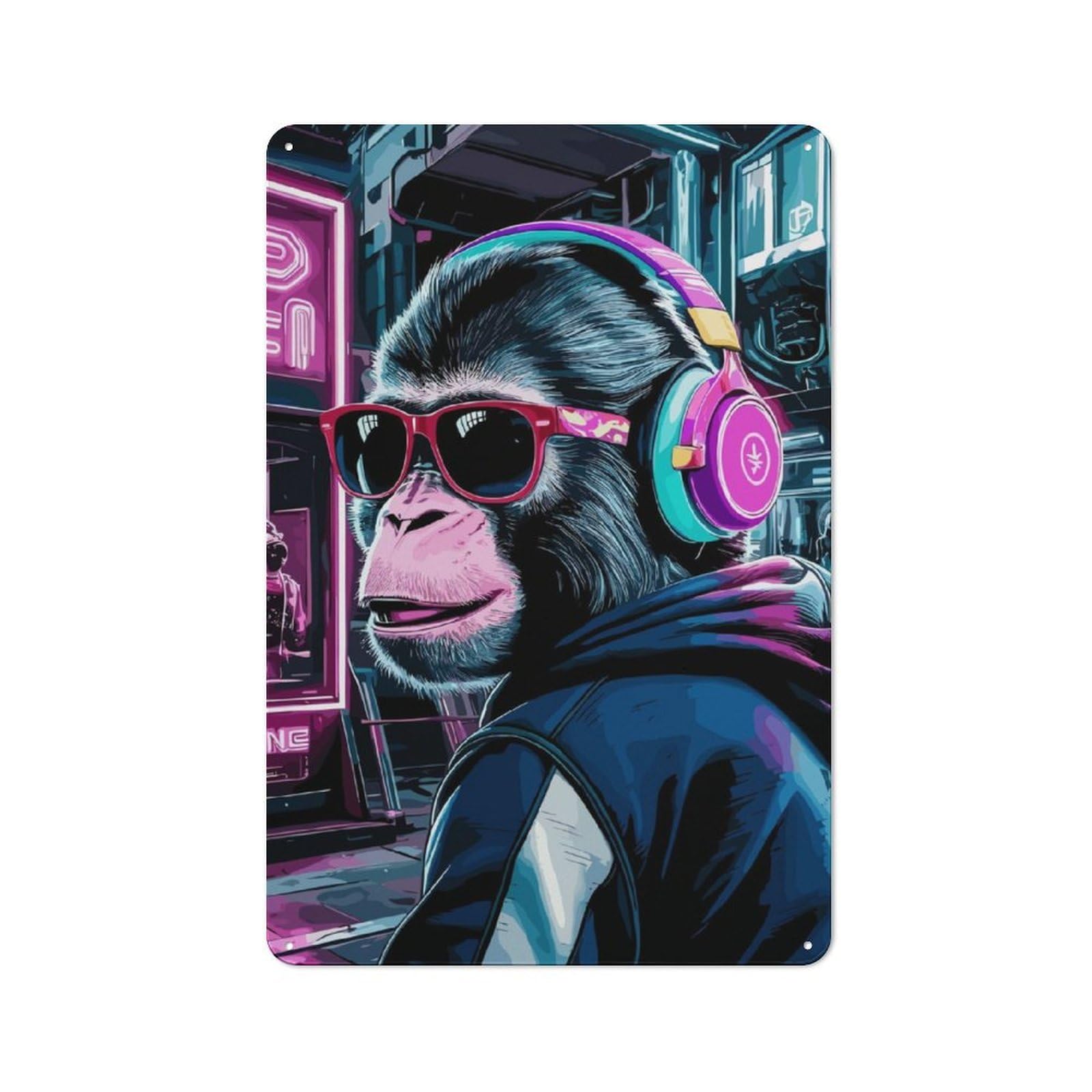 Junmoney Monkey Animals Neon Retro Tin Sign 30X20cm For Living Room Wall, For Home Interiors, Feature Walls And Decorative Displays