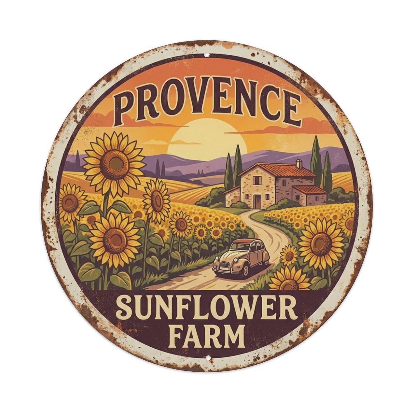 Retro Sunflower Farm France Provence Countryside Travel Metal Tin Sign