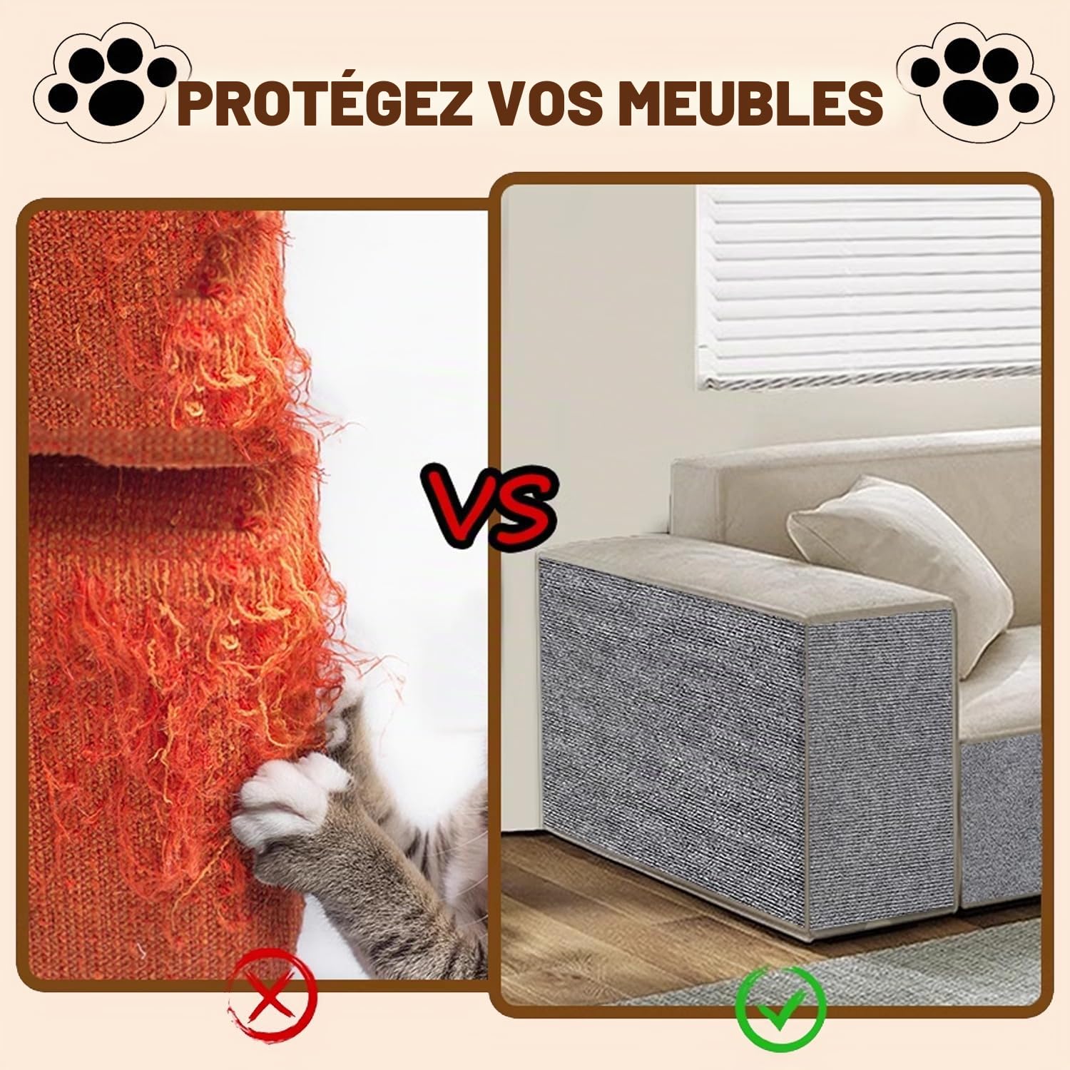 300x40cm Tapis Griffoir pour Chat Tapis Auto-Adhésif Griffoir Chat Canapé Anti Griffe DIY Protection Canape pour Protège Les Meubles (Couleur Kaki)