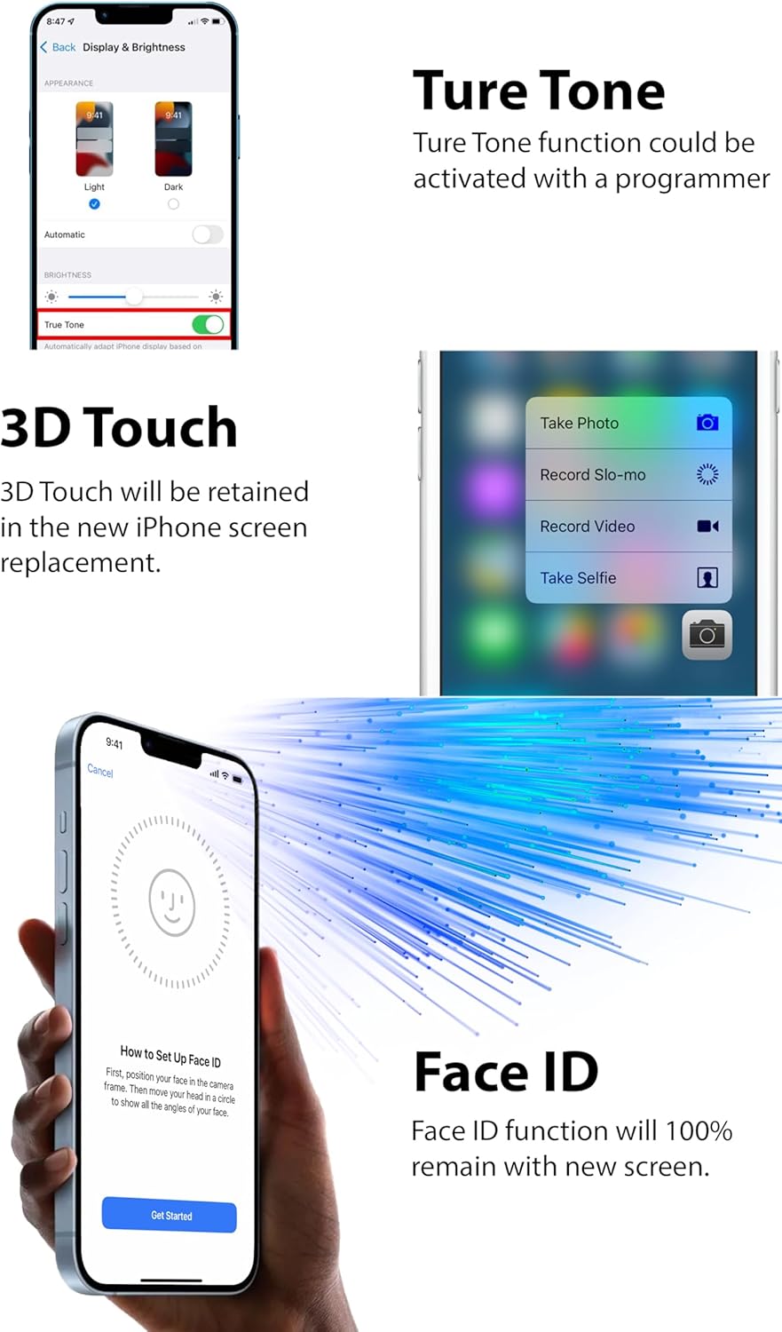 Ayake for iPhone 16 Pro Screen Replacement, 6.3 inch FHD LCD Display and Touch Digitizer Screen, True Tone Programmable, Face ID Remains (for A3293,A3083,A3294,A3292)