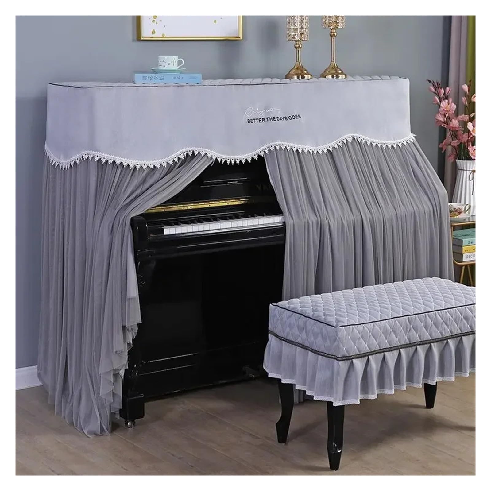 Klavierabdeckung Spitze Rüsche Elegante Klavierabdeckung mit mittlerer Öffnung, kein Entfernen von Staub erforderlich. Klavierbank-Bezug(Style 018,153x35cm 1pcs)