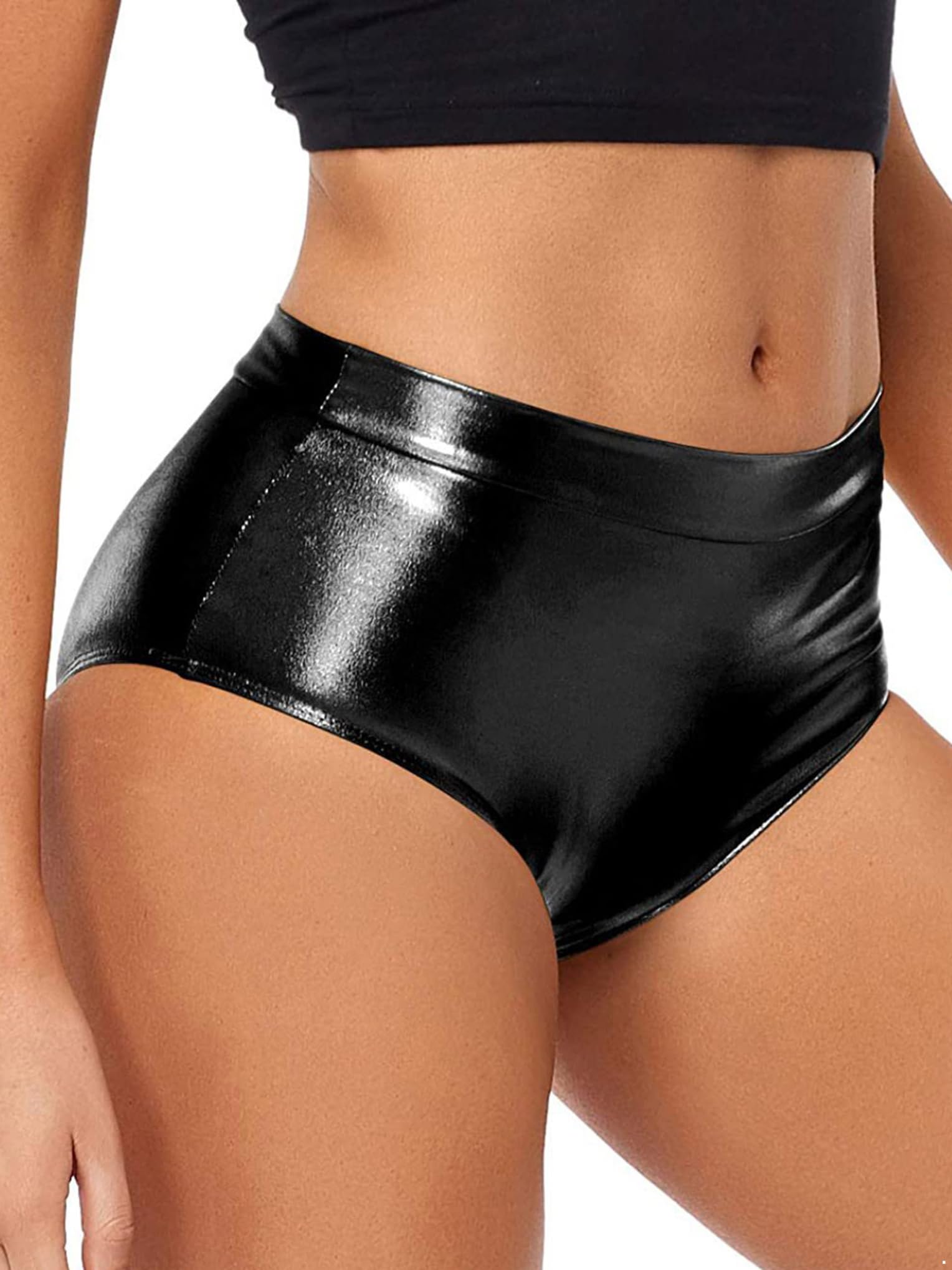 Metálicos Pantalones Cortos de Baile para Mujer Hot Pants Cintura Alta Pantalones Cortos Deportivo para Danza Yoga Gimnasia Slim Fitness