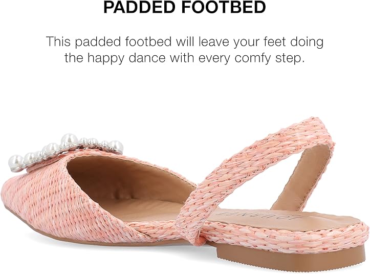 Journee Women's Slingback Ballet Flats - Pointed Toe Raffia Pearl Slides With Padded Insole