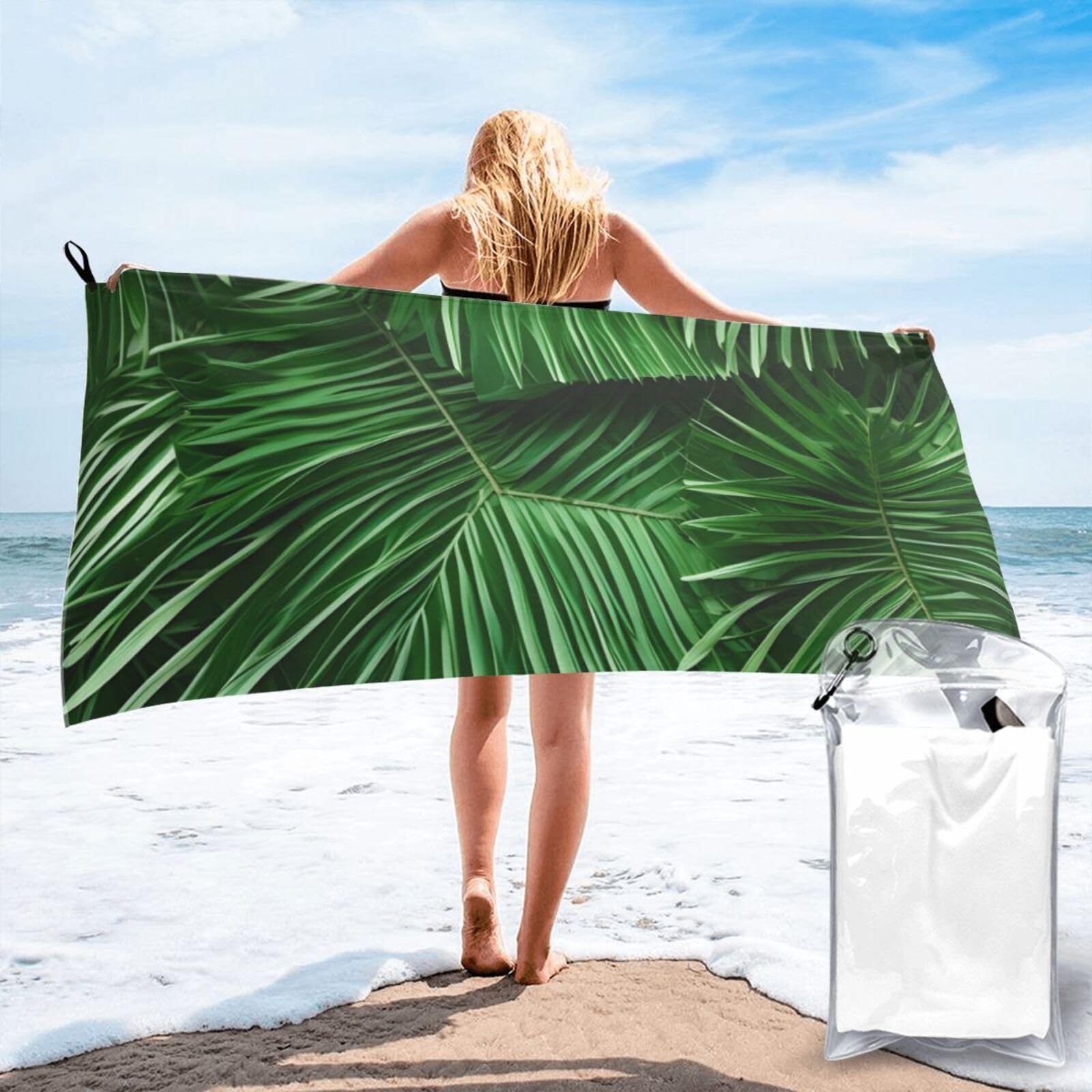 AYYQWE Cute Green Palm Leaves Print Lightweight Towel For Men Women Travel Beach Camping Hiking Yoga Swimming Sports