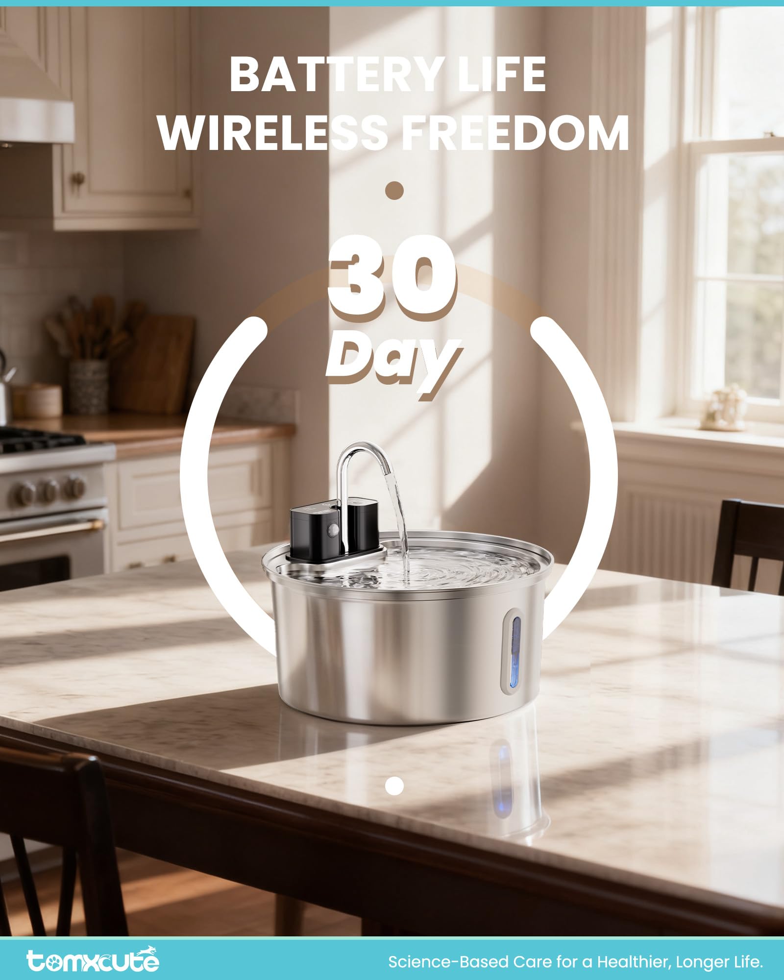 Wireless Cat Water Fountain - 108oz/3.2L Automatic Cat Water Fountain Cordless, Stainless Steel Battery Operated Pet Fountain Rechargeable Water Dispenser for Cats, Dogs, Multiple Pets - image 3