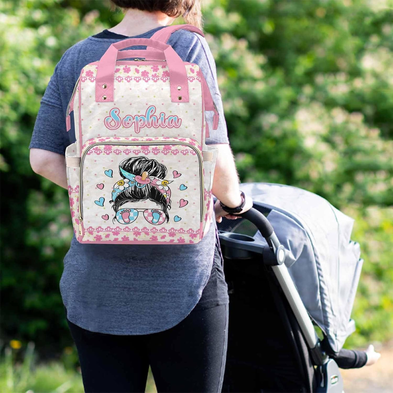 M YESCUSTOM Custom Cute Diaper Bag Backpack for Girls Boys Large Capacity with Pockets Personalized Baby Diaper Bags for Mom Waterproof Nappy Baby Bag with Name Mothers Day Gift - Image 6