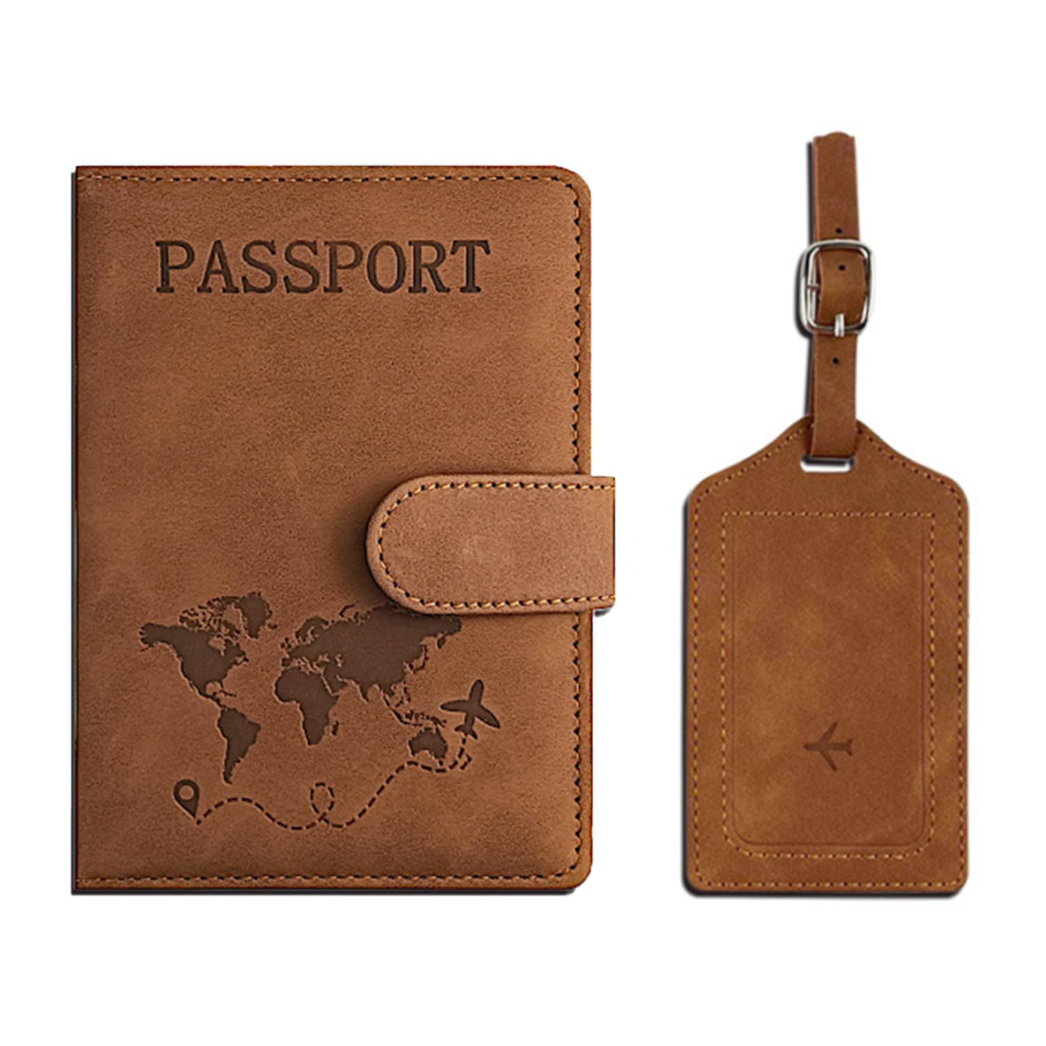Housse Passeport RFID - Cuir Synthétique Marron - Bloqueur Anti-vol - Porte Documents Voyage