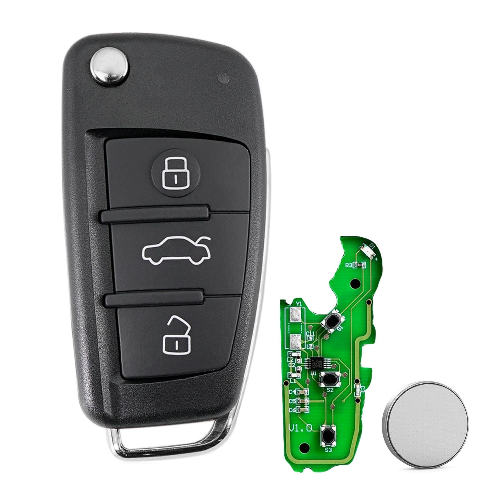 For Audi Key Fob Compatible with A1 A2 A3 (2009-2010) A4 Q3 Q7 TT - 3 Buttons ID48 Chip HU66 Blade 8P0837220D Remote Key