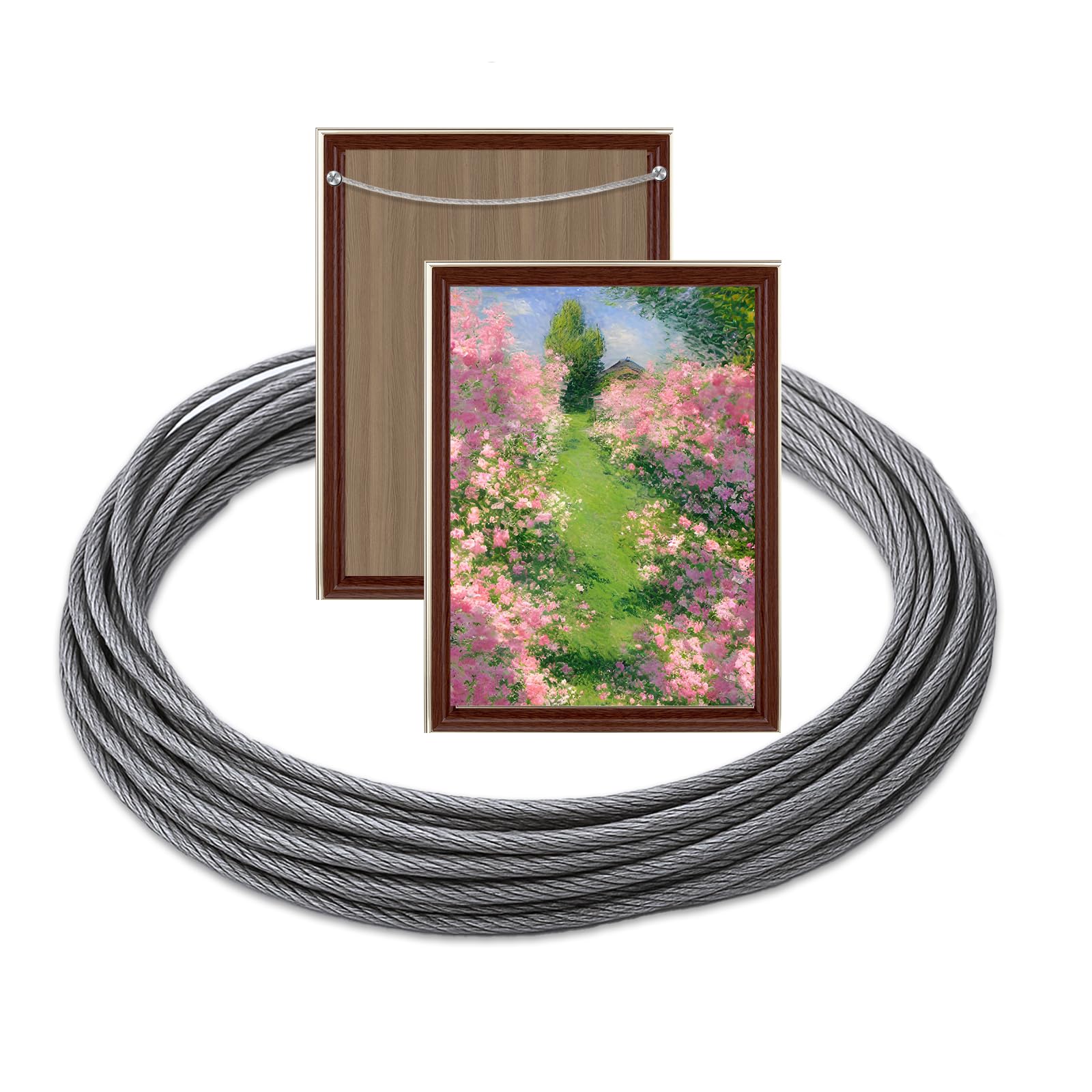 Picture Hanging Wire, 50-Feet Picture Wire Vinyl Coated Braided Heavy Duty Stainless Steel Rope for Frame, Artwork, Mirror, Flowerpots, Lamps