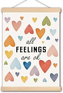 All Feelings are OK Mental Health Wall Art Poster, Therapy Office Must Haves, Inspirational Psychology Poster Hanger Frame for Therapy Counselor Office Classroom, 12x16 Inches