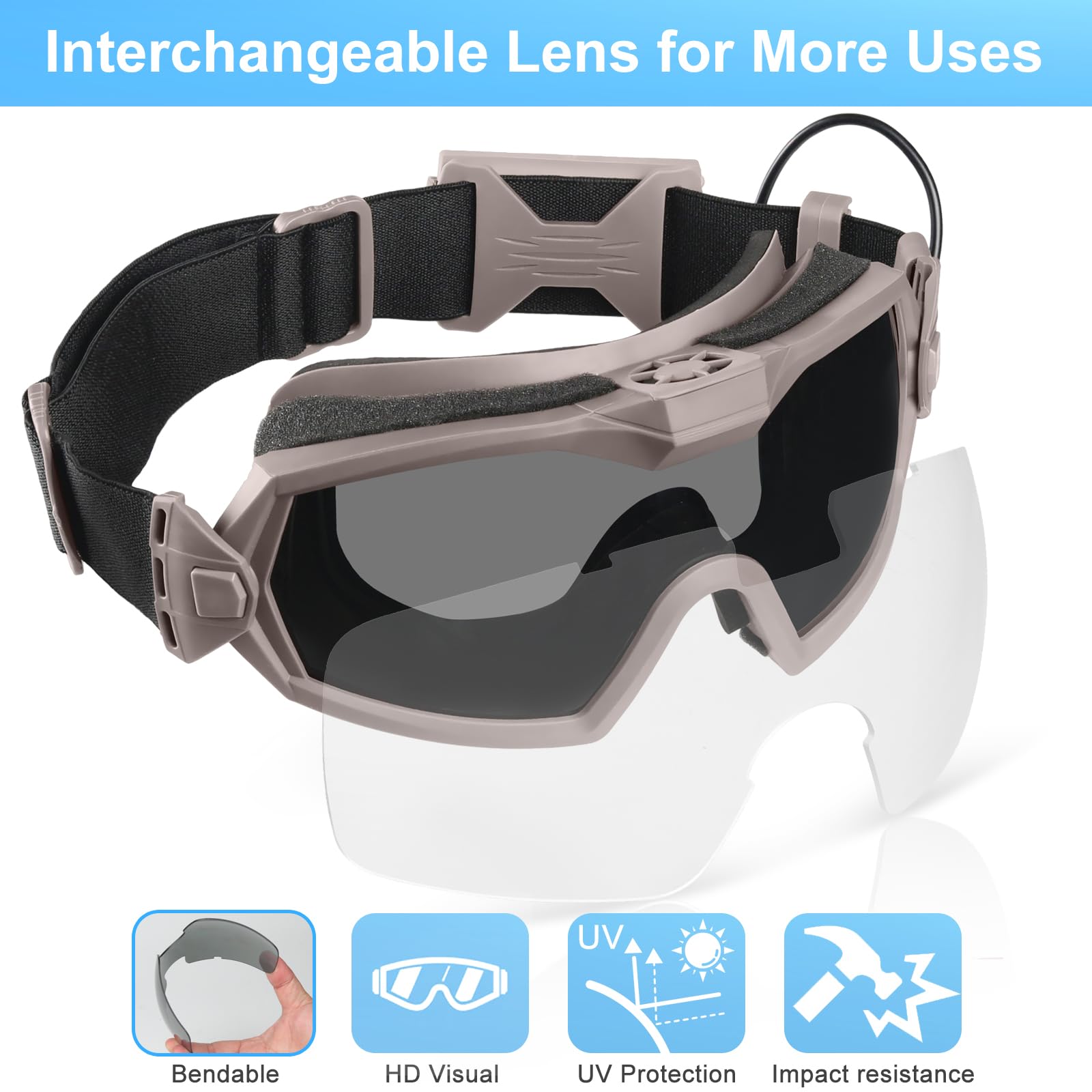 Gafas de Airsoft antivaho, gafas tácticas con ventilador y lentes intercambiables, gafas de seguridad militar y gafas