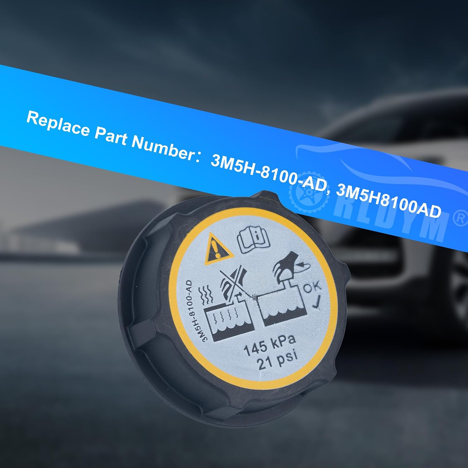 Radiator Surge Coolant Reservoir Expansion Tank Cap 3M5H-8100-AD for Ford C-MAX ESCAPE FIESTA FOCUS TRANSIT MAZDA C30 C70 S40 S60, Replace# 3M5H8100AD 1224233