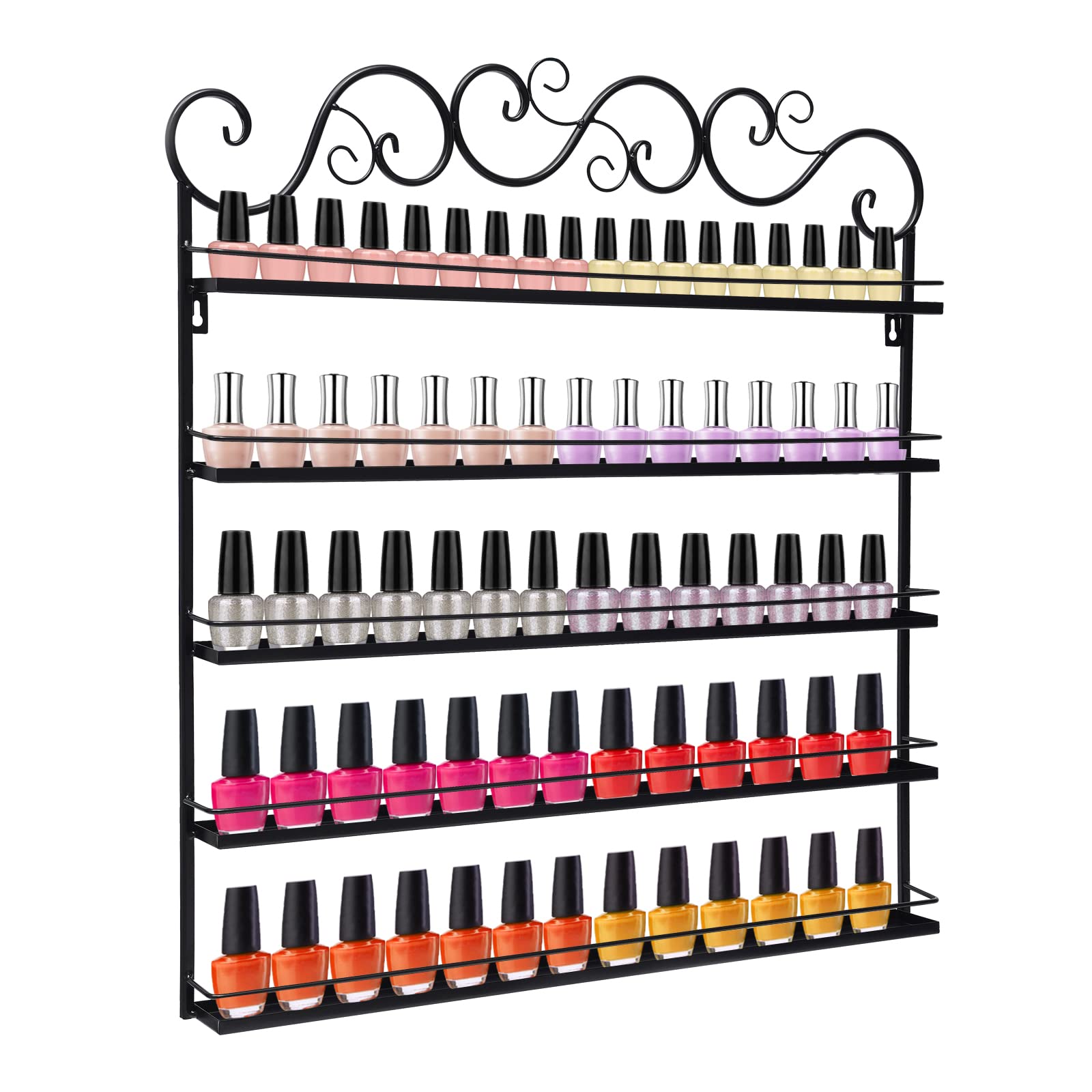 Soporte de metal para esmalte de uñas, estante de pared, organizador de esmalte de uñas de metal de 5 niveles, organizador de esmalte de uñas, pintalabios, aceite esencial