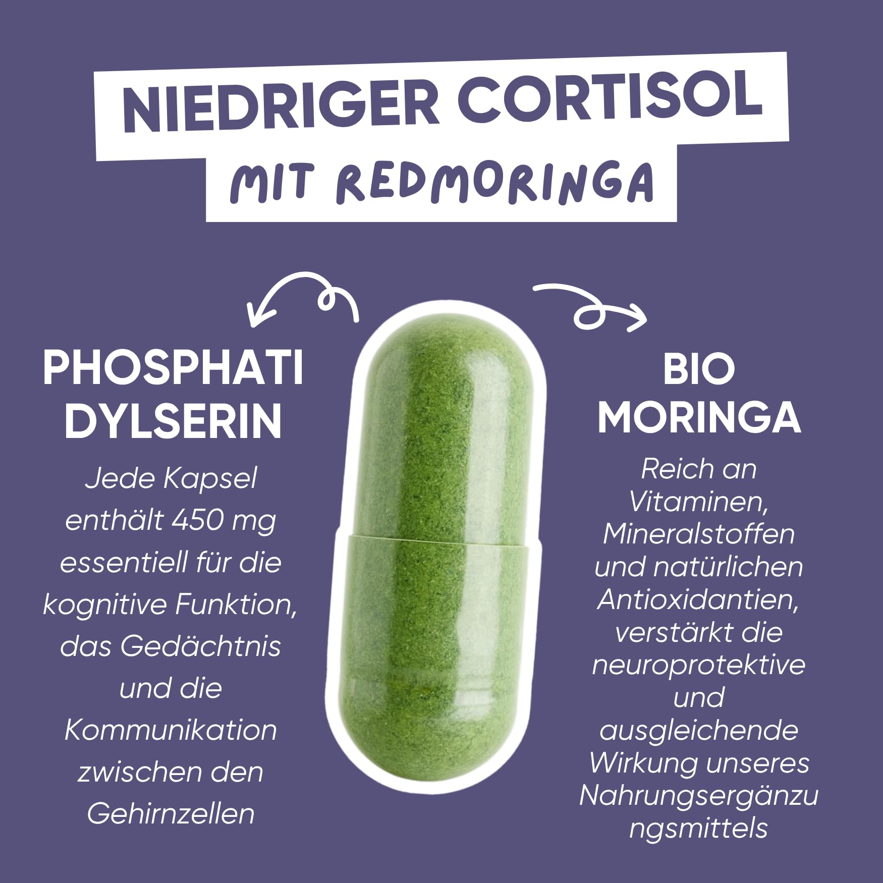 RedMoringa Cortisol Senken Frauen 3in1 150 Vegane Kapseln + 500ml
