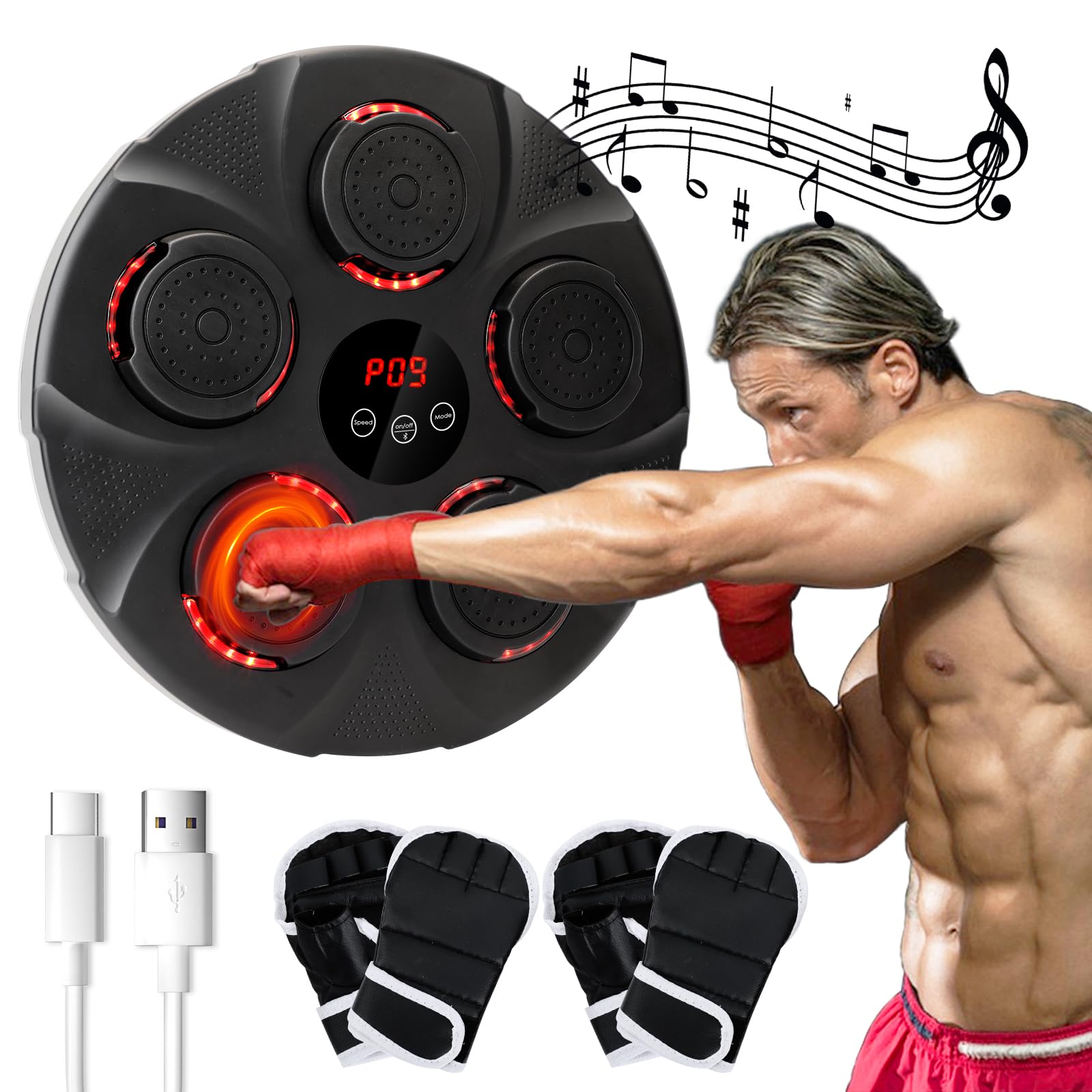 Smart Music Boxing Machine with 4 Boxing Gloves, Wall Mounted Bluetooth Boxing Trainer, LED Boxing Machine Set Suitable for Home, Indoor Relaxation