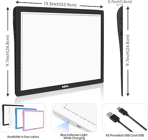 Miniatura 5 de Mlife Caja de luz recargable A4 para trazar, almohadilla de luz LED para desmalezar vinilo, caja de luz perfecta para pintura de diamantes,