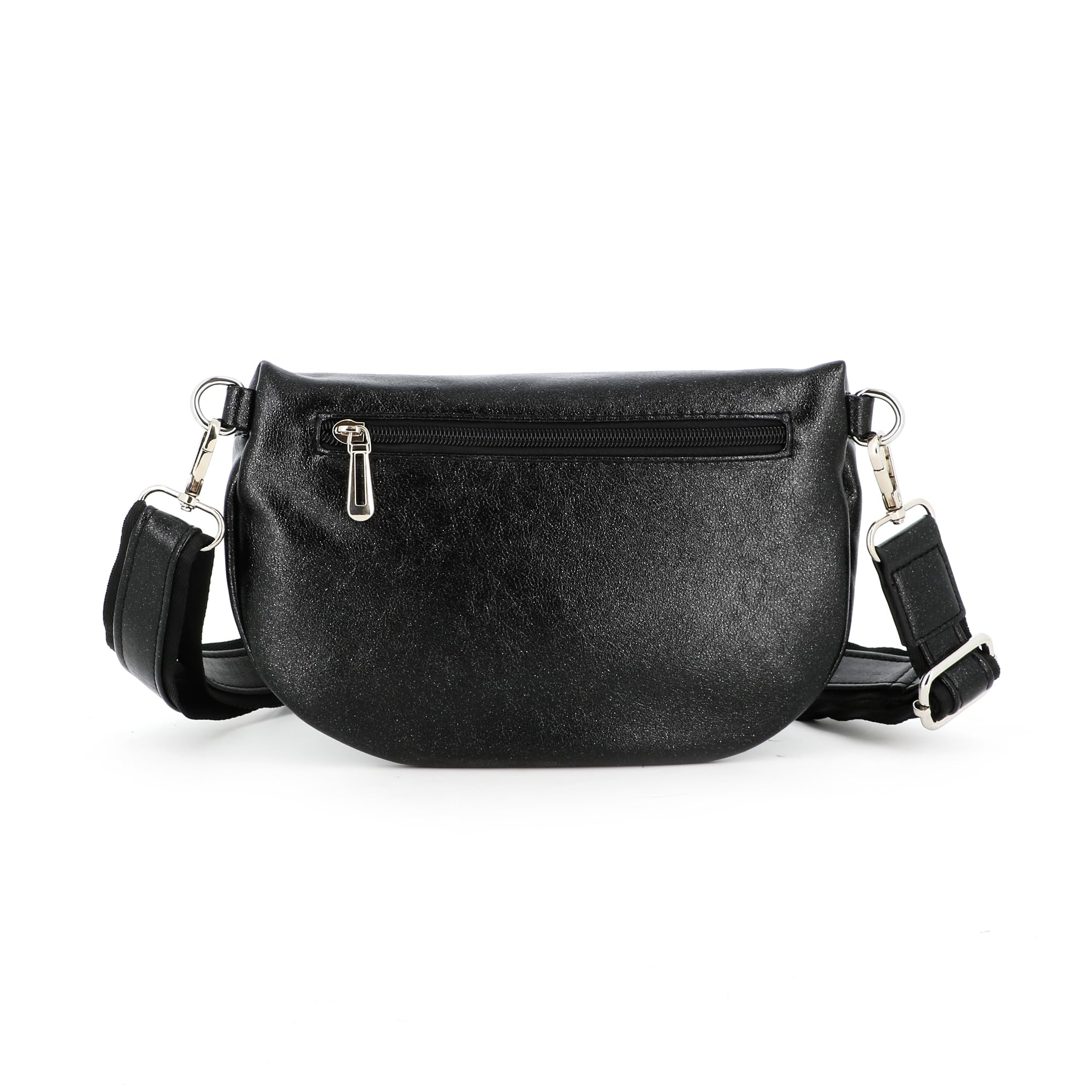 Flora CO Paris | Sac Banane Bandoulière Femme Irisé Noir | Porté Épaule Croisé Ou Devant Poitrine | Ultra Léger | Brillant Similicuir Souple | Mode Chic