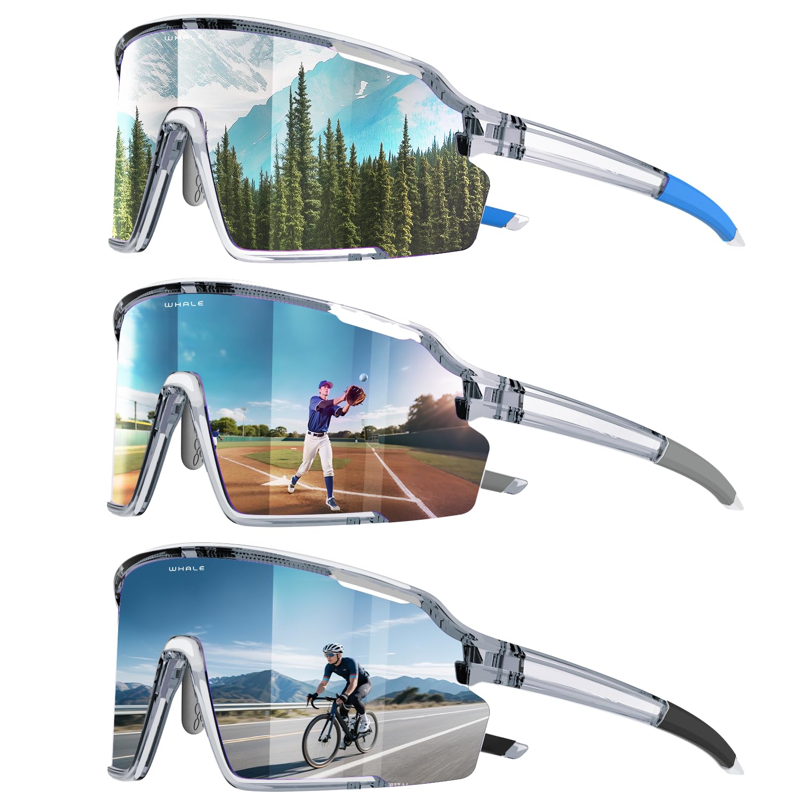 Whale Polarised Sports Sunglasses with UV400 Protection - Unisex Suitable for running, cycling, driving, fishing and baseball