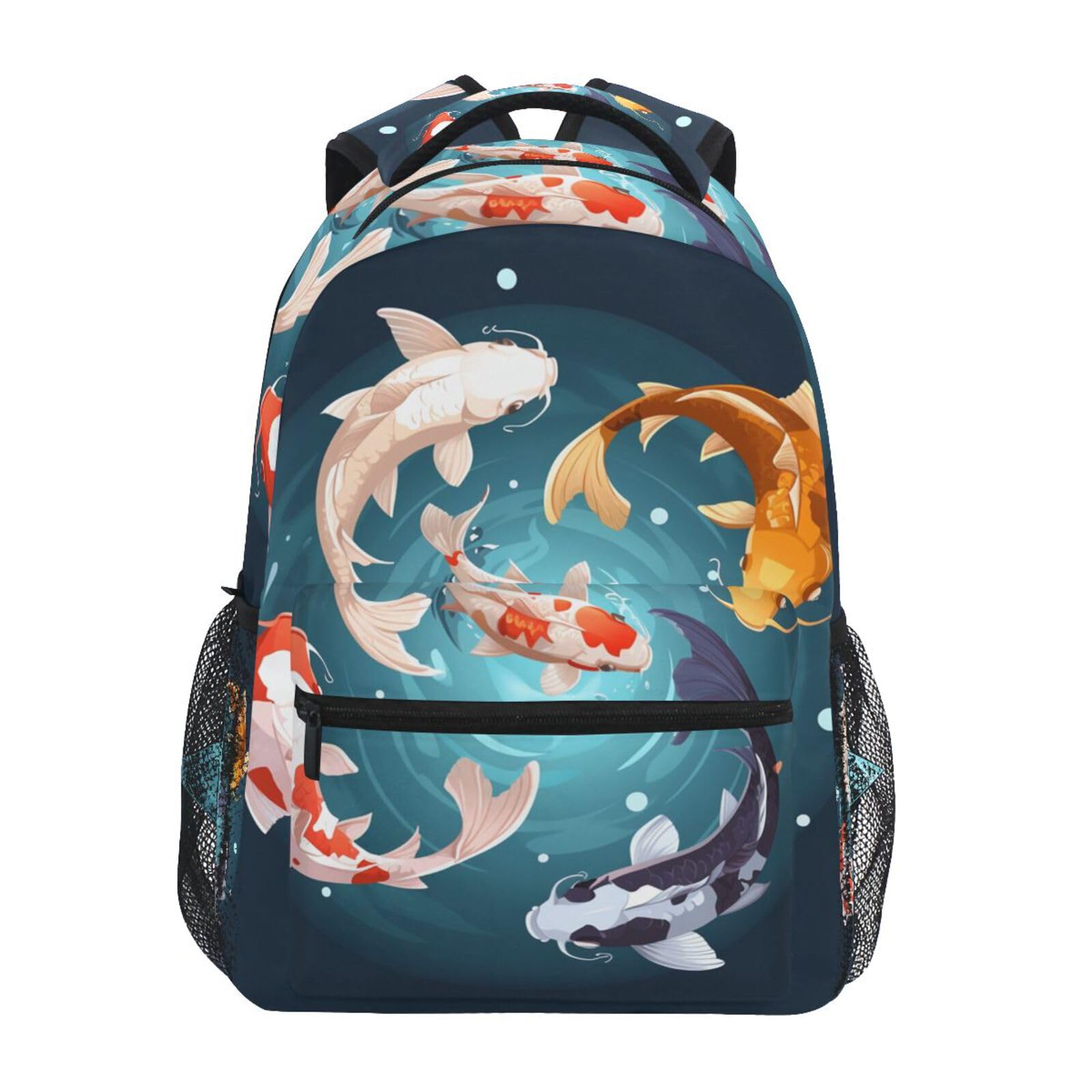 Pesce Koi Colorato Nuoto Acqua Circolare Zaino Scolastico per Ragazzi Ragazze,Borse per Libri e Studenti Alla Moda
