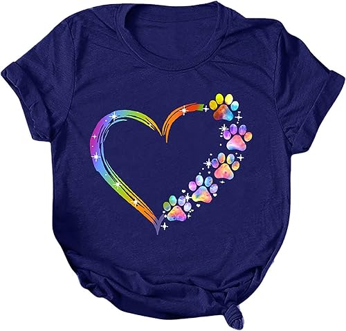 Miniatura 3 de ZunFeo Camisetas divertidas de verano para mujer, de manga corta, con estampado de corazón, ajuste holgado, cuello redondo, túnica de longitud