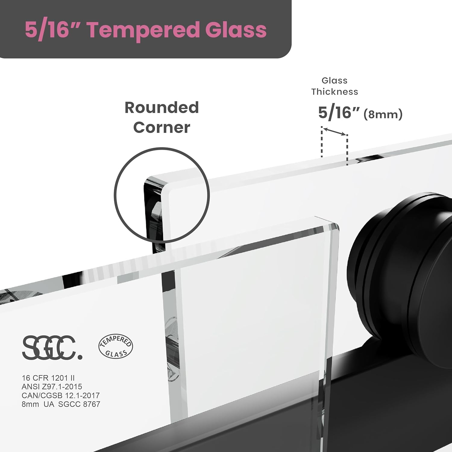 56-60" W x 76" H Frameless Sliding Shower Door, 5/16" (8mm) Clear SGCC Tempered Glass, Matte Black Finish, Bathroom Glass Door with Towel Bar