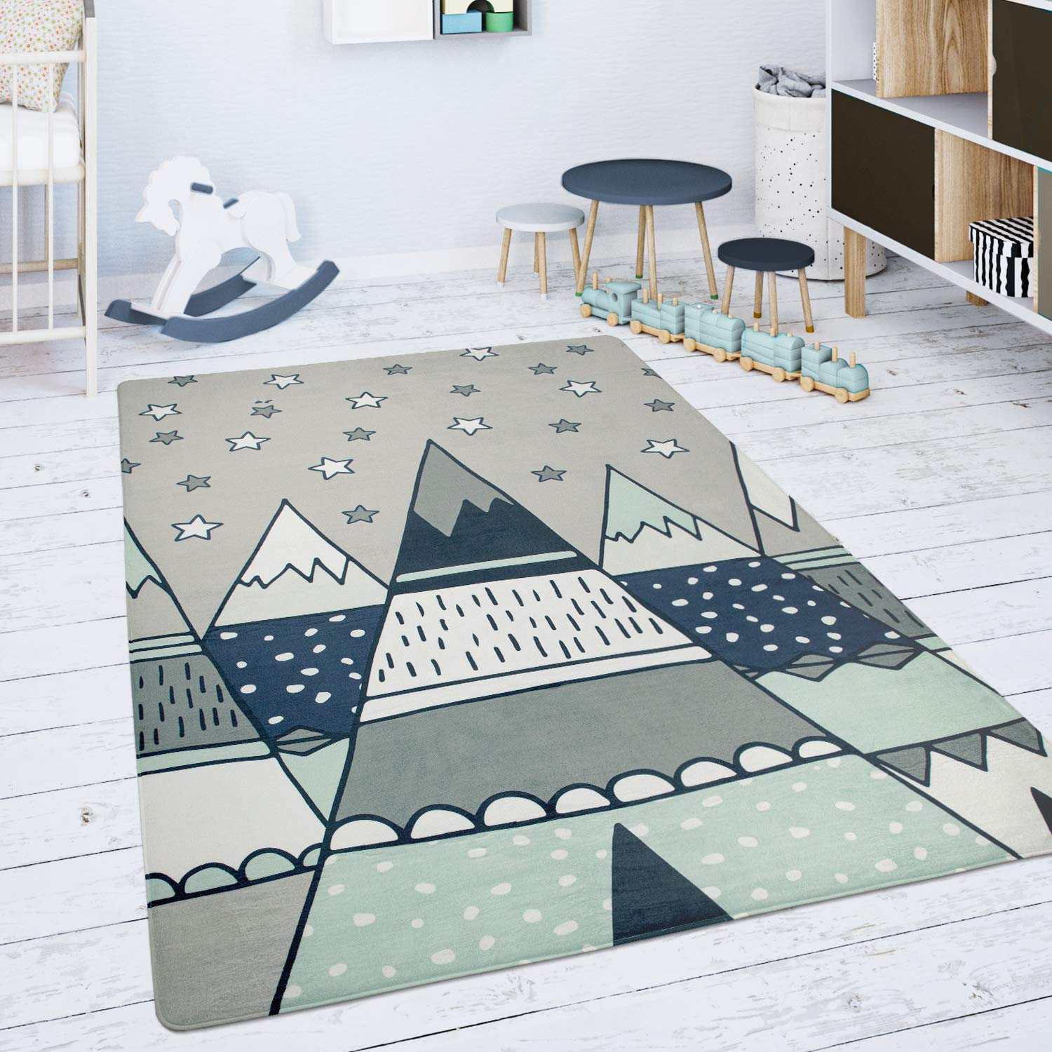 Paco Home Kids Rug Round Grey Star Design 80cm