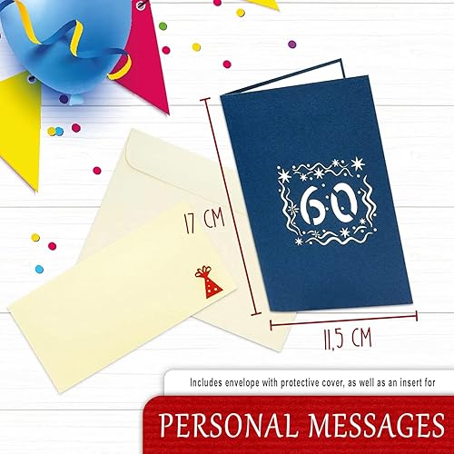 Miniatura 2 de LINPOPUP Tarjeta emergente, tarjeta de felicitación 3D desplegable para deseos de cumpleaños, invitación, cumpleaños 60, fiesta de cumpleaños 60, N23