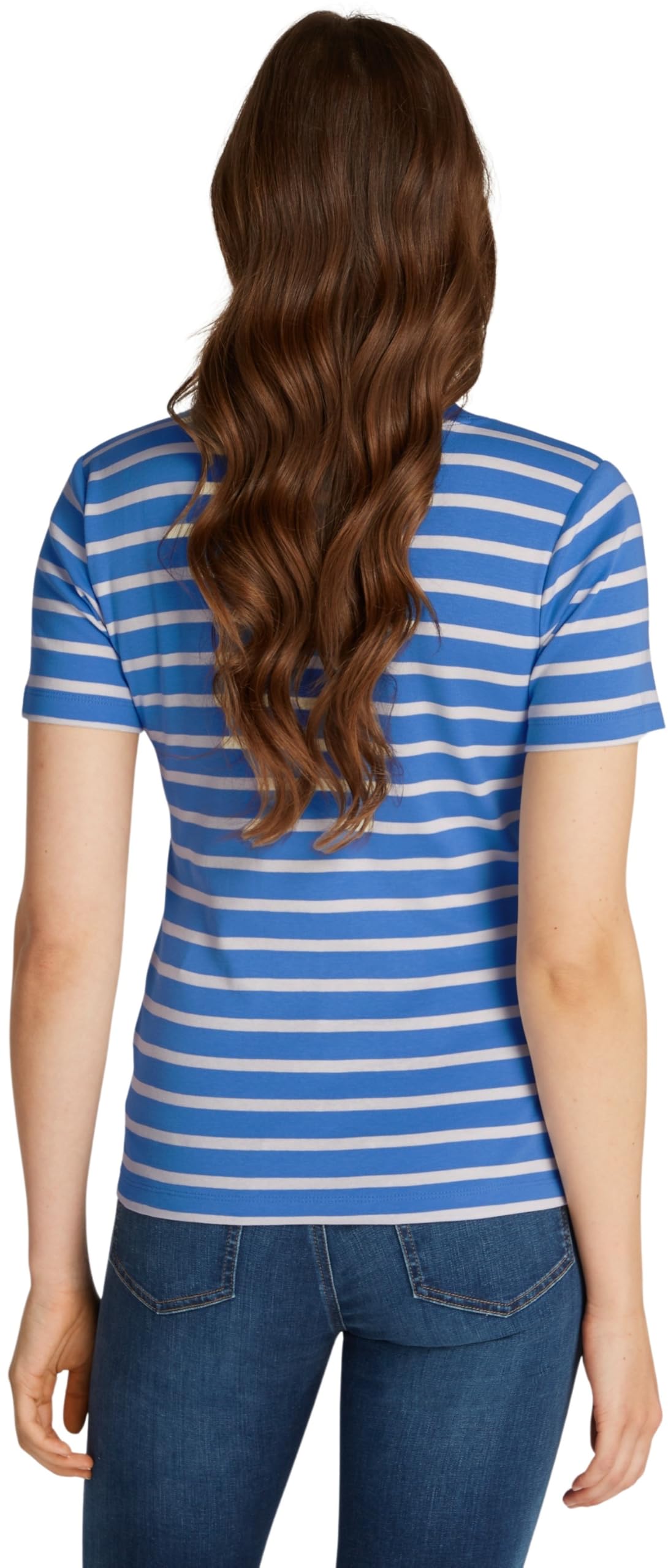 Tommy Hilfiger Damen T-Shirt Kurzarm New Slim Cody mit V-Ausschnitt, Mehrfarbig (Fine STP Blue Spell/Ivory Petal), XXS – Ansicht 2
