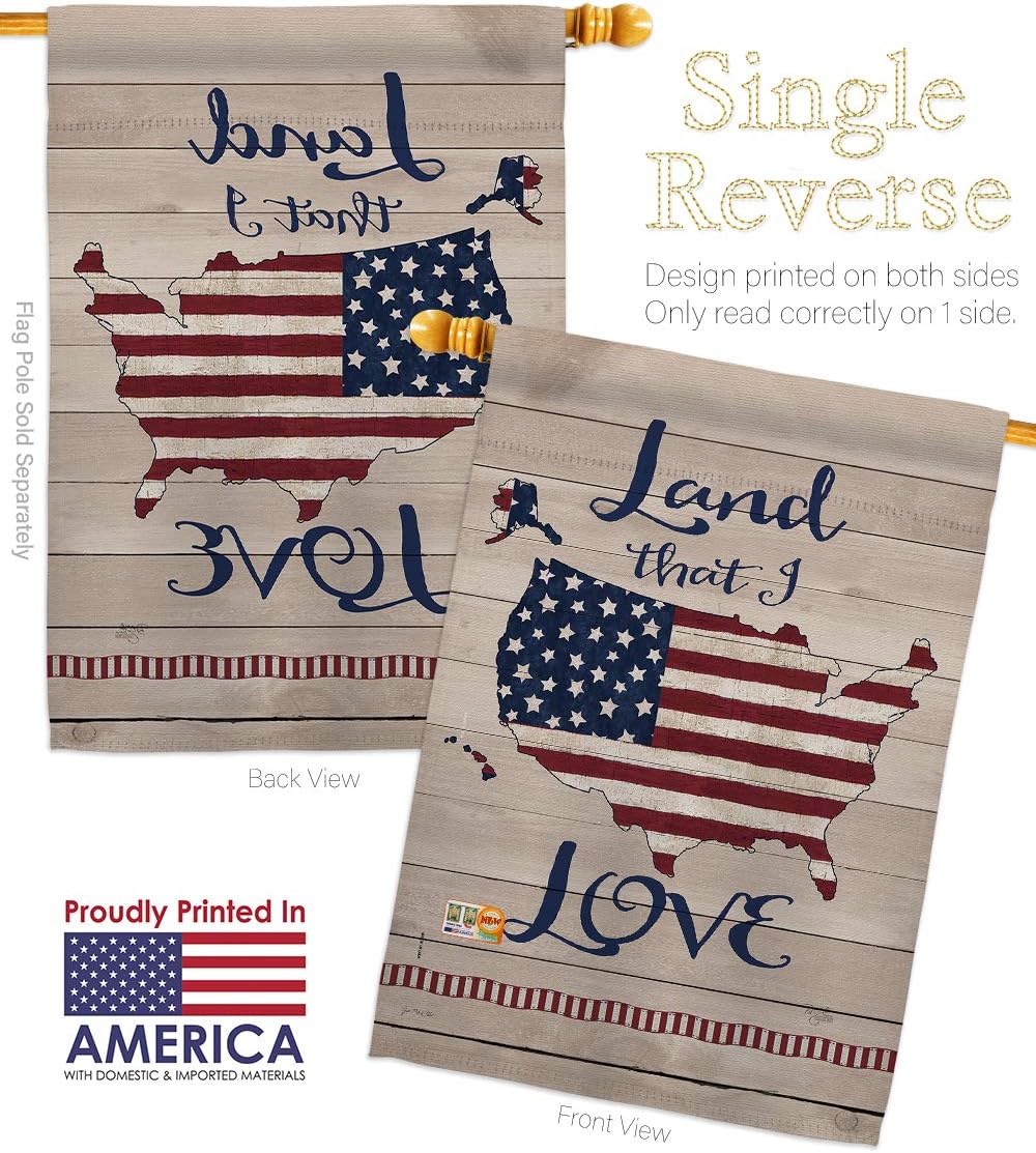 Land I Love House Flag Americana Star and Stripes Patriotism Independence Memorial United State American Small Decorative Gift Yard Banner Made In USA 28 X 40