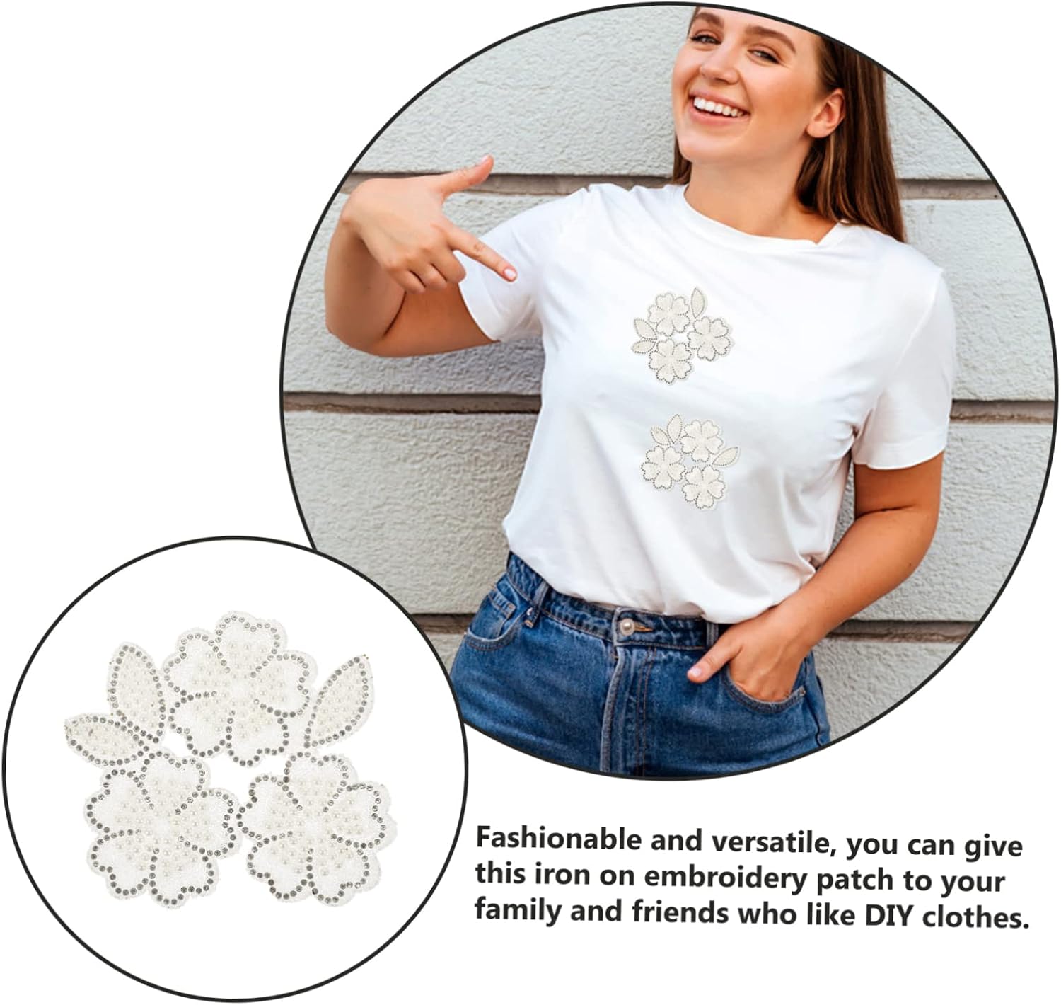 HOMSFOU Flower Shaped Rhinestone Iron-On Patch for Clothing DIY Crafts Delicate Glitter Applique for Jackets Bags and Dresses for Fashion Embellishments
