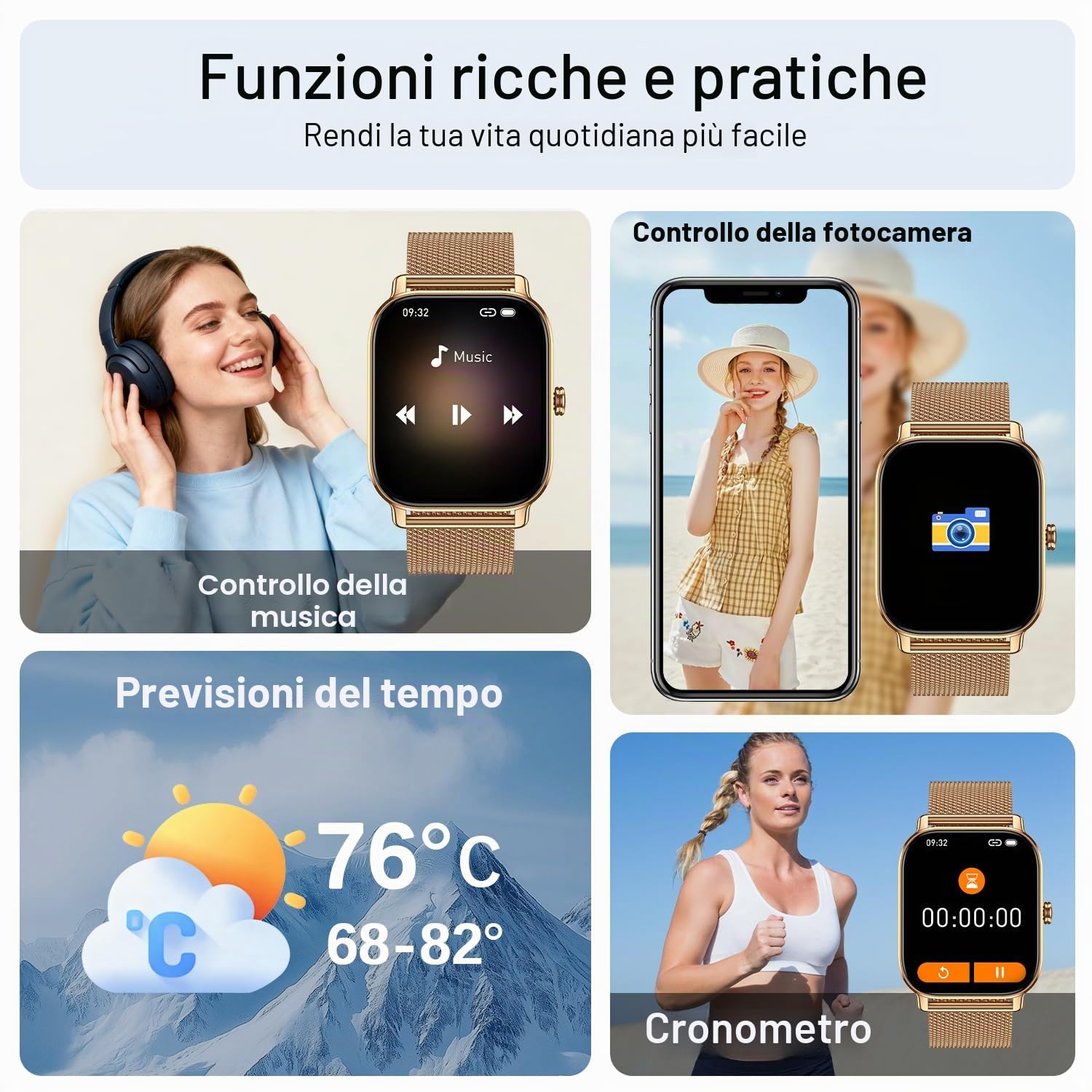 Smartwatch Donna 1.85" Orologio Smartwatch Fitness Tracker: Impermeabile IP68 Digitale Smart Watch Uomo con Chiamate Bluetooth Contapassi 120+ Modalità Sonno Fisiologia Femminile per Android iOS
