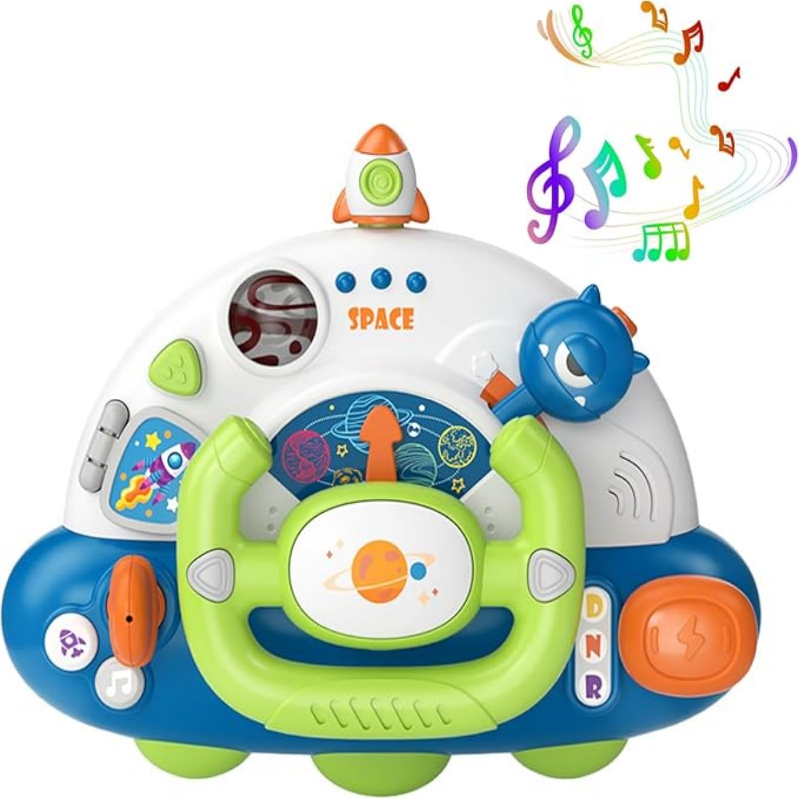 Toddler Steering Wheel Toy with Lights Music, Baby Montessori Sensory Learning Travel Activities Toys, Kids Interactive Learning Toy for Boys Girls Toddler, Turn and Learn Driver Toy